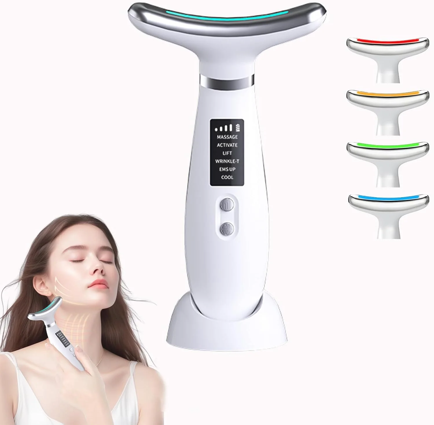 دستگاه لیفت صورت، ماساژور صورت ضد چروک، دستگاه زیبایی صورت با 3 حالت، دستگاه زیبایی صورت V با دمای 45 درجه سانتیگراد برای سفت کردن و لیفت پوست، دستگاه EMS صورت برای مردان و زنان (سفید) دستگاه لیفت صورت، ماساژور صورت ضد چروک، دستگاه زیبایی صورت با 3 حالت، دستگاه زیبایی صورت V با دمای 45 درجه سانتیگراد برای سفت کردن و لیفت پوست، دستگاه EMS صورت برای مردان و زنان (سفید)
