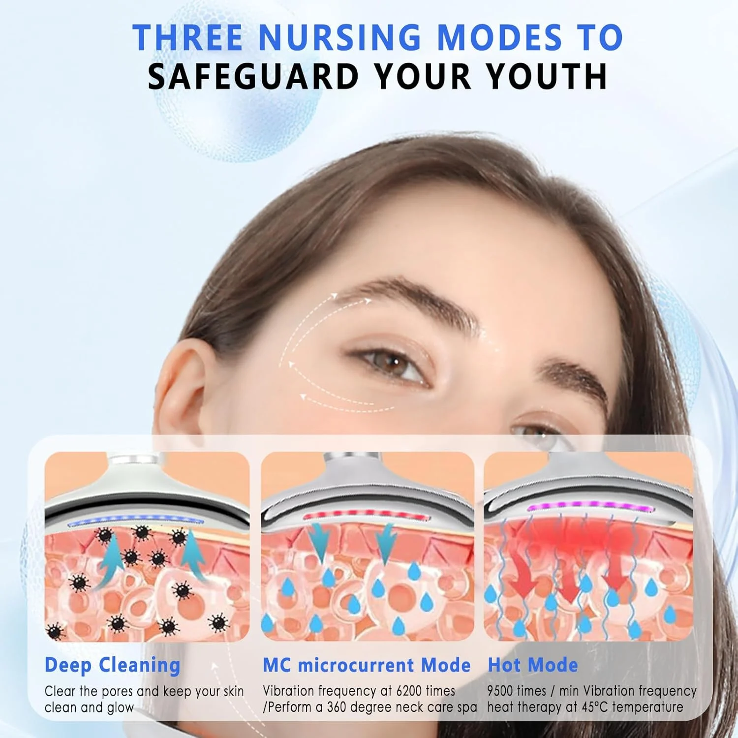 دستگاه ماساژور صورت و لیفتینگ، دستگاه لیفت صورت برقی با سر خنک کننده 5 درجه سانتیگراد - ماساژور میکروکارنت EMS 42 درجه سانتیگراد - 6 حالت 7 LED، مراقبت ضد چروک و ضد پیری برای زنان