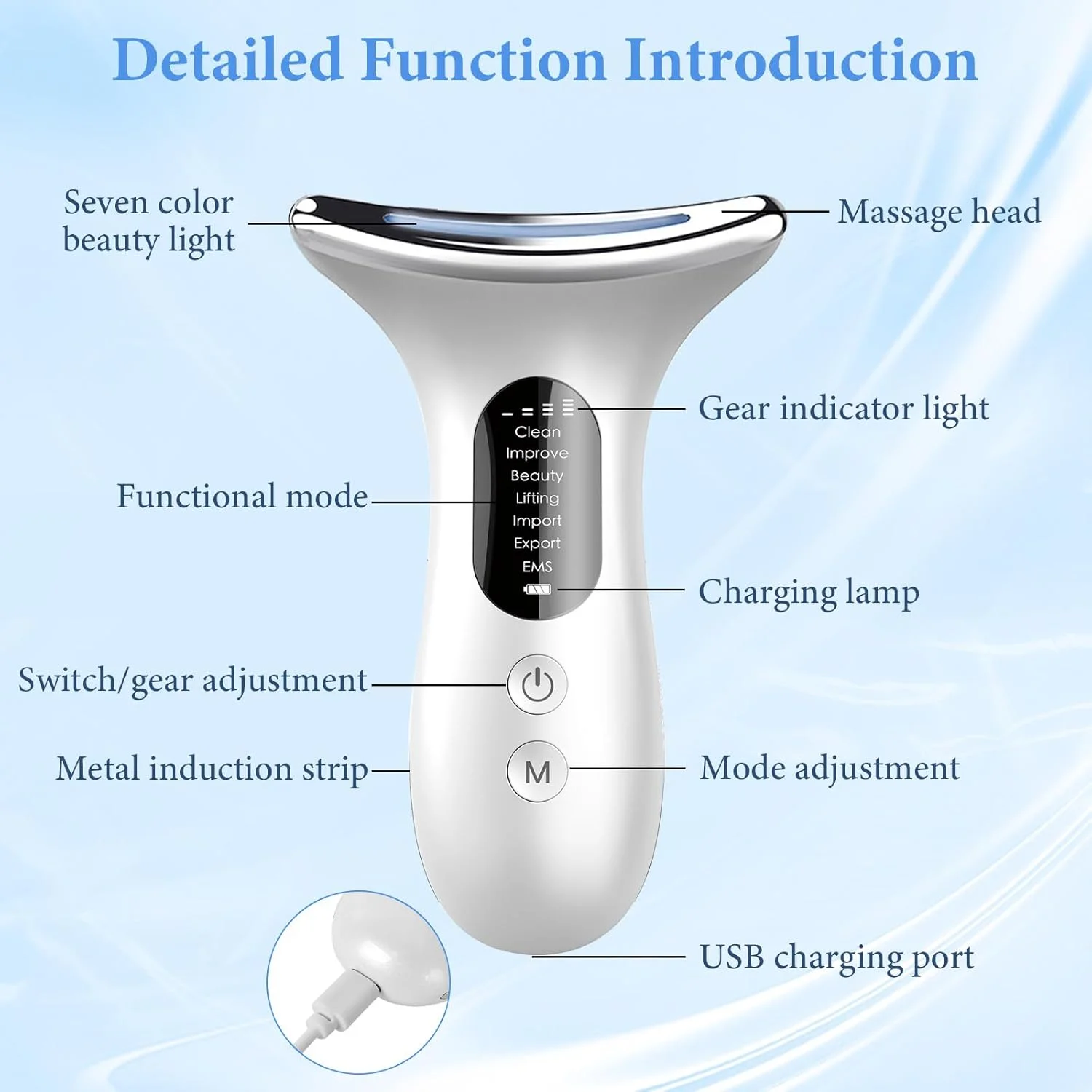 ماساژور صورت ضد چروک EMS با گرمای 5℃/45℃ - لیفت و سفت کننده صورت مدل V برای آقایان و خانم ها | 7 حالت نور LED هفت رنگ برای درمان ضد چروک | درمان صورت برای سفت کردن پوست ماساژور صورت ضد چروک EMS با گرمای 5℃/45℃ - لیفت و سفت کننده صورت مدل V برای آقایان و خانم ها | 7 حالت نور LED هفت رنگ برای درمان ضد چروک | درمان صورت برای سفت کردن پوست