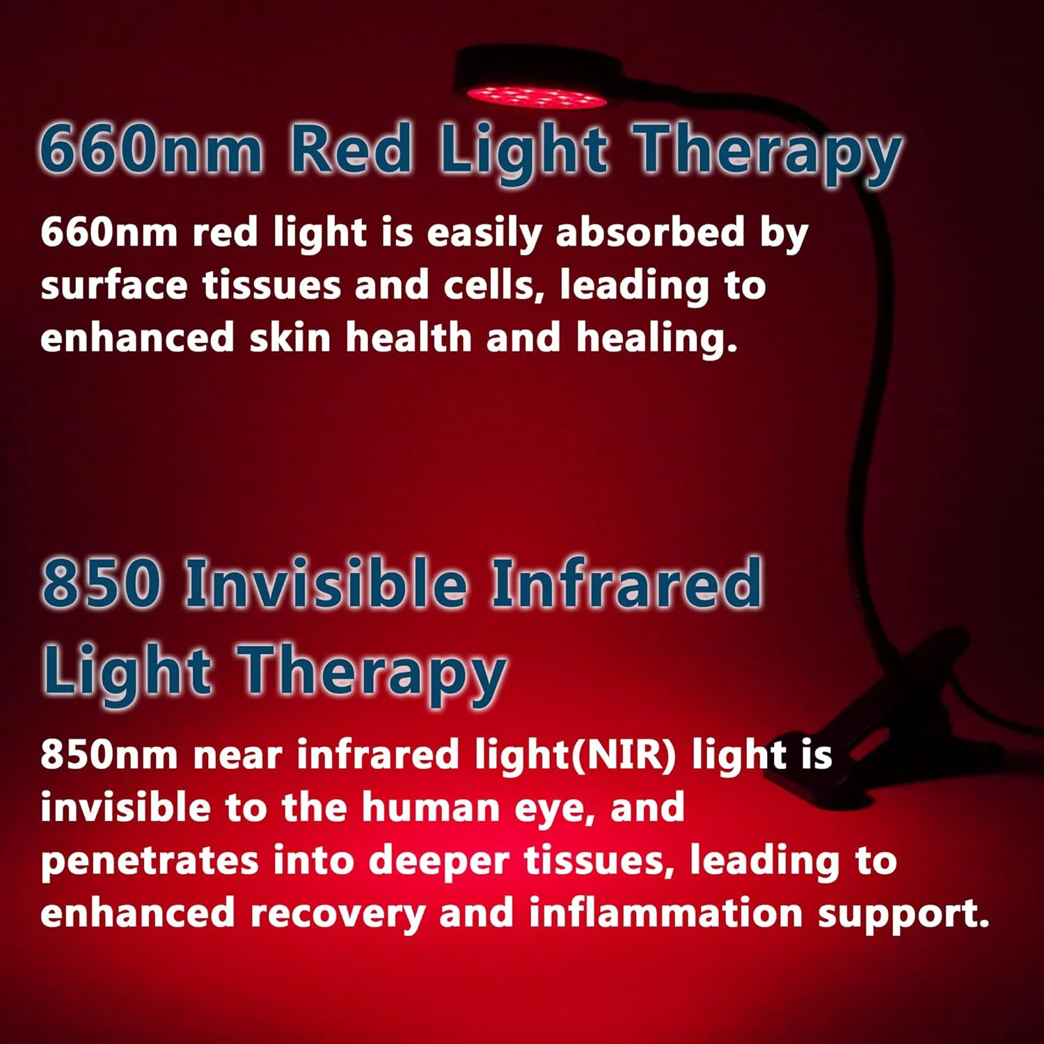 دستگاه نور درمانی قرمز - لامپ های نور مادون قرمز برای صورت و بدن با گیره LED 660 نانومتر نور قرمز و 850 نانومتر ترکیبی مادون قرمز نزدیک، دستگاه قابل حمل نور درمانی قرمز برای خانه و مسافرت