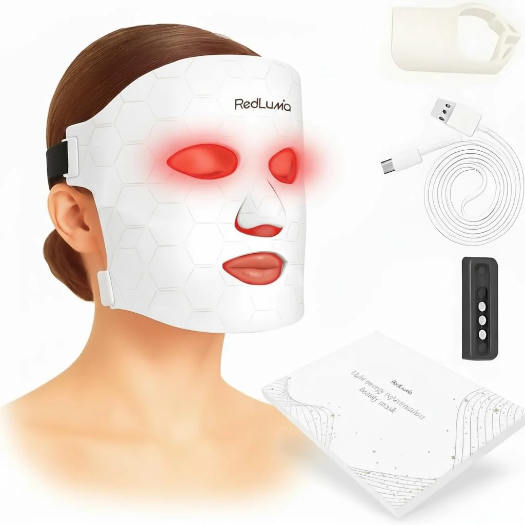 ماسک نور درمانی قرمز برای صورت، ماسک صورت LED با LED، 4 طول موج (قرمز، آبی، نارنجی، مادون قرمز)، ریموت شارژی، مراقبت از پوست ضد پیری، دستگاه نور درمانی صورت