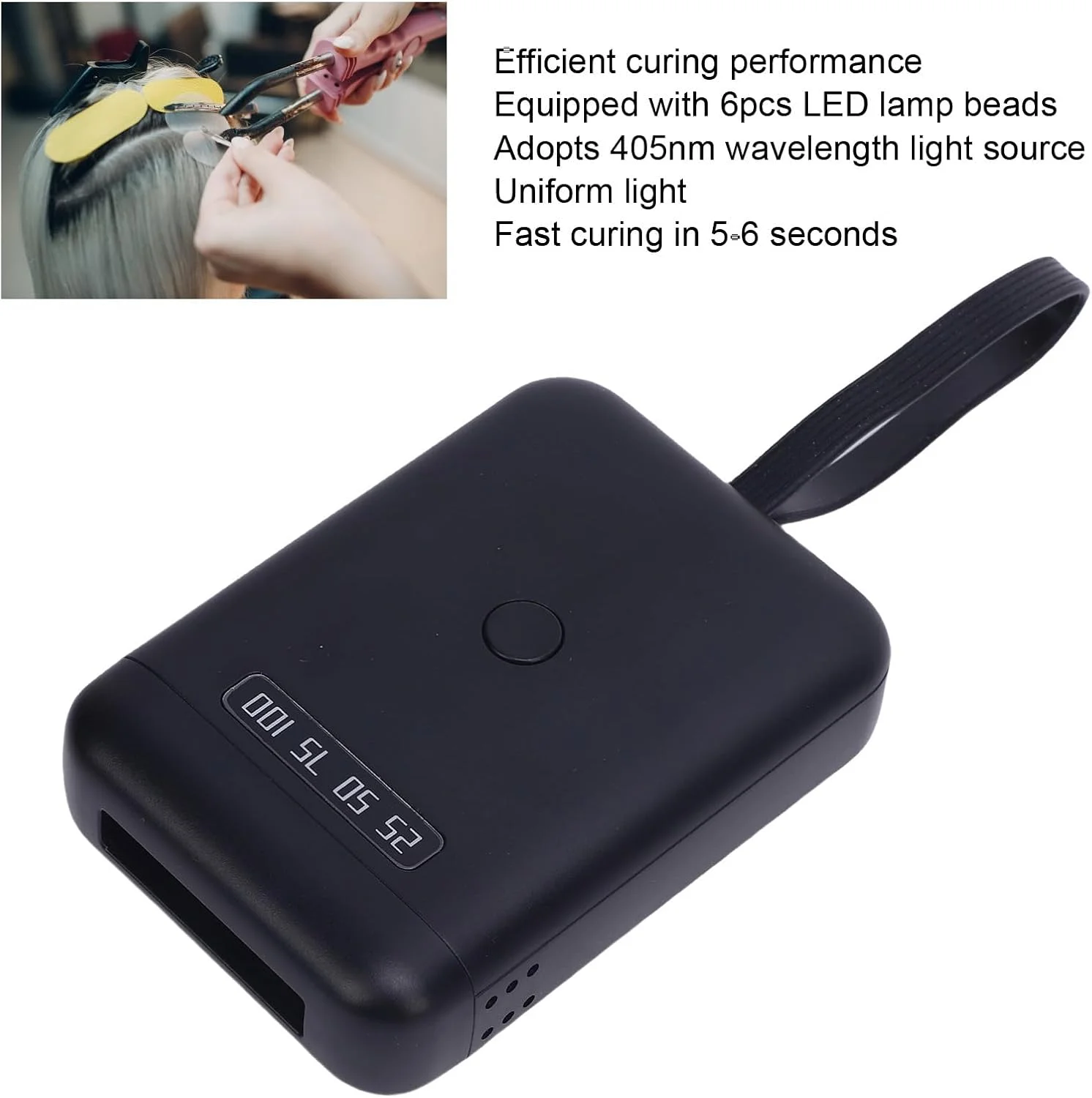 چراغ خشک کننده اکستنشن مو 6 LED فوکتی 405 نانومتر، نشانگر باتری، باتری قابل شارژ 5000 میلی آمپر ساعتی، طراحی سبک وزن، خشک کردن سریع برای سالن و خانه، طراحی شده با خاموش شدن خودکار ایمنی (مشکی)