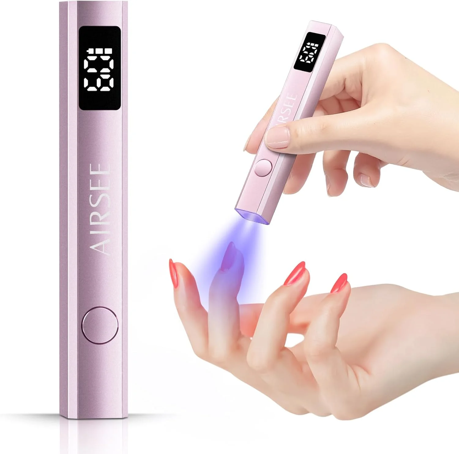 چراغ ناخن مینی بی سیم AIRSEE، چراغ UV دستی با نمایشگر LCD برای ناخن های ژلی، خشک کن ناخن USB قابل شارژ برای خشک کردن سریع، چسب تزئینات نگین، نوارهای ناخن ژلی در خانه، مسافرت (صورتی)