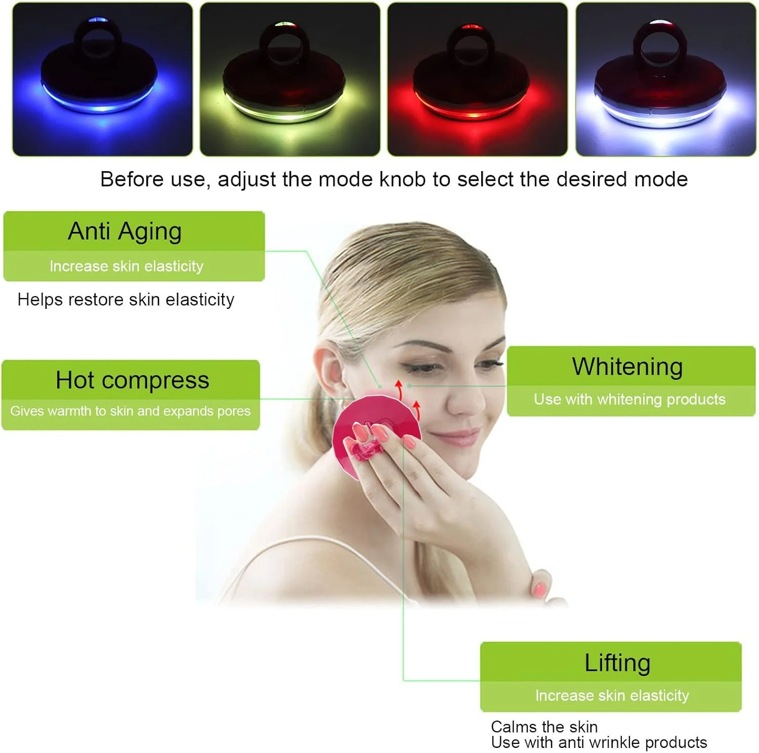 دستگاه زیبایی صورت LED، ماساژور صورت قابل حمل خانگی با 4 حالت قابل تنظیم، کمپرس گرم، لیفت و سفت کننده پوست دستگاه زیبایی صورت LED، ماساژور صورت قابل حمل خانگی با 4 حالت قابل تنظیم، کمپرس گرم، لیفت و سفت کننده پوست
