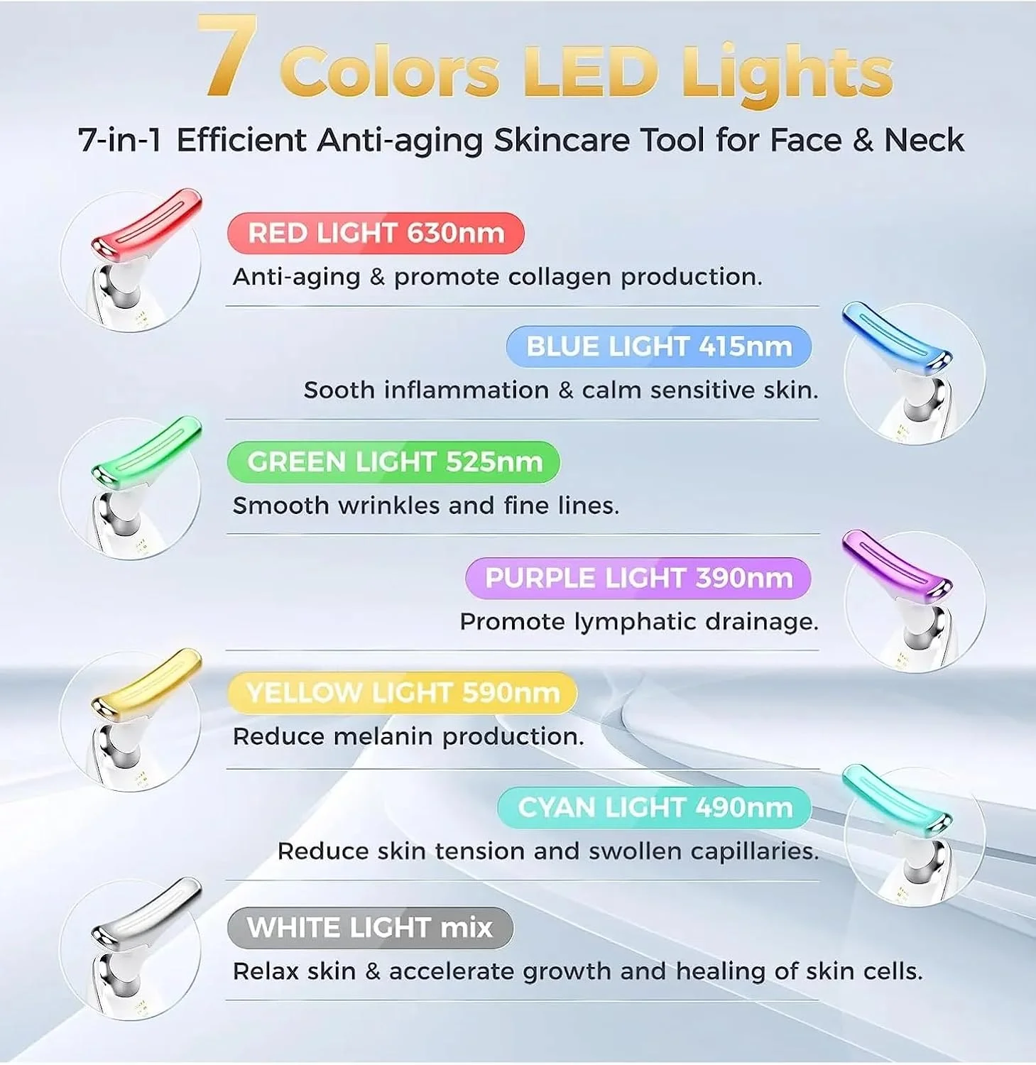ماساژور گردن فوتونی LED هفت رنگ – دستگاه ویبره درمانی ضد چروک برای سفت کردن گردن، لیفت غبغب و سفت کردن پوست