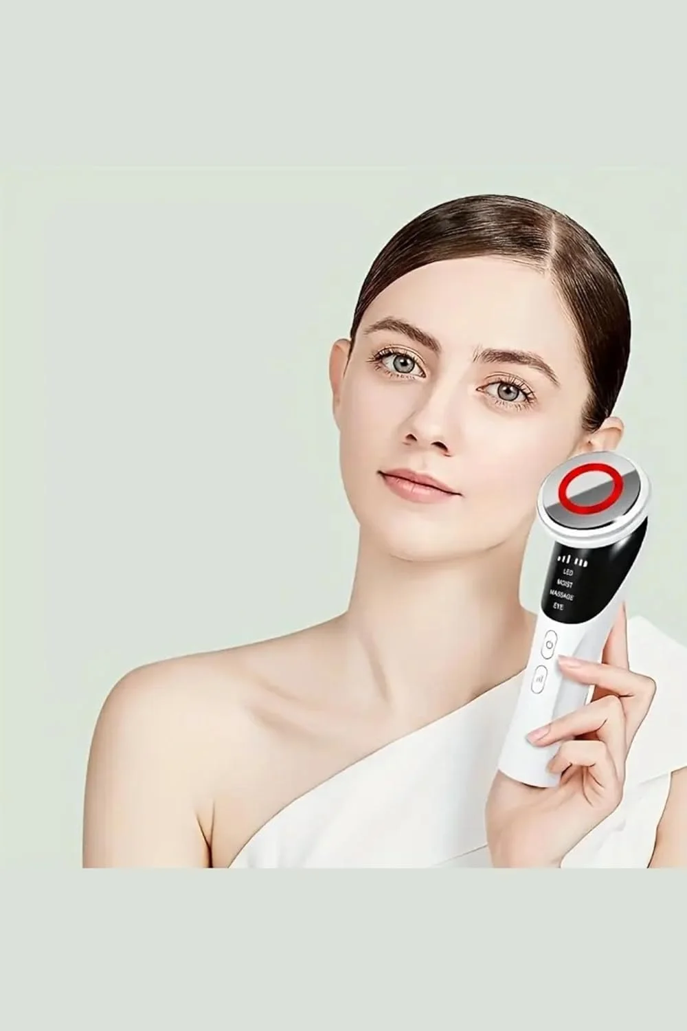 دستگاه ماساژ صورت LED، دارای 4 حالت، درمان زیبایی فوتون سرد، قابل شارژ USB، سفید