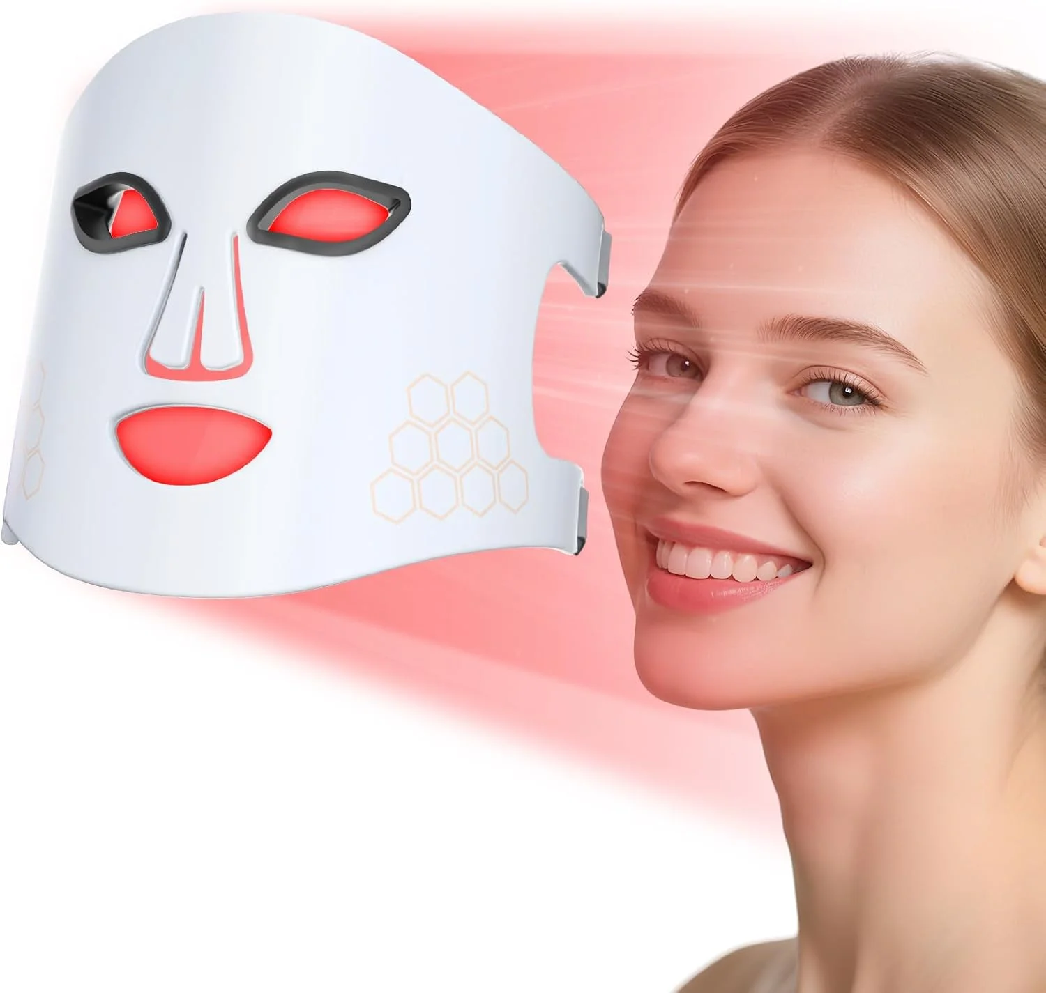 ماسک نوردرمانی حرفه ای قرمز برای صورت - دستگاه جوانسازی صورت ال ای دی 4 در 1 با نور قرمز 660 نانومتر و مادون قرمز نزدیک 850 نانومتر، مراقبت از پوست ضد پیری قابل حمل برای چین و چروک، آکنه و افزایش کلاژن