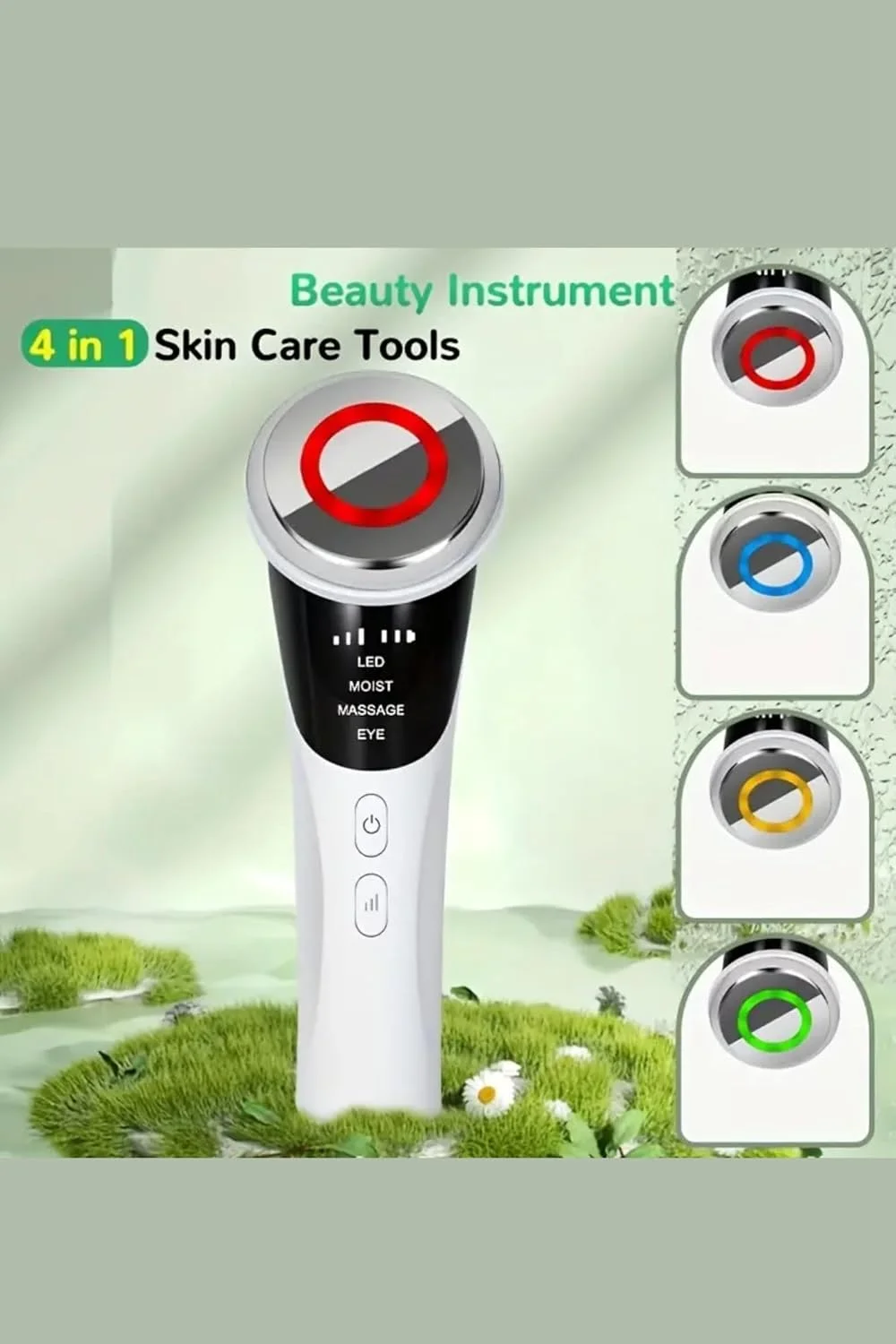 دستگاه ماساژ صورت LED، دارای 4 حالت، درمان زیبایی فوتون سرد، قابل شارژ USB، سفید