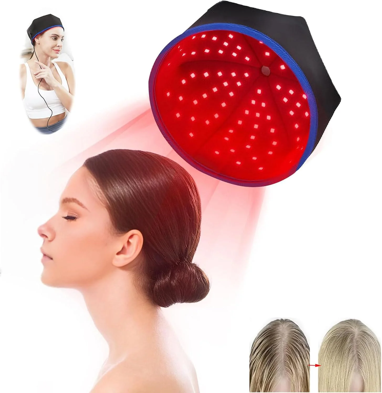 کلاه درمان با نور قرمز برای رشد مو، کلاه فوتوتراپی با طول موج دوگانه 660 نانومتر و 850 نانومتر با 120 ال ای دی برای مردان و زنان، بهبود سلامت پوست سر و کاهش شوره سر، خاکستری