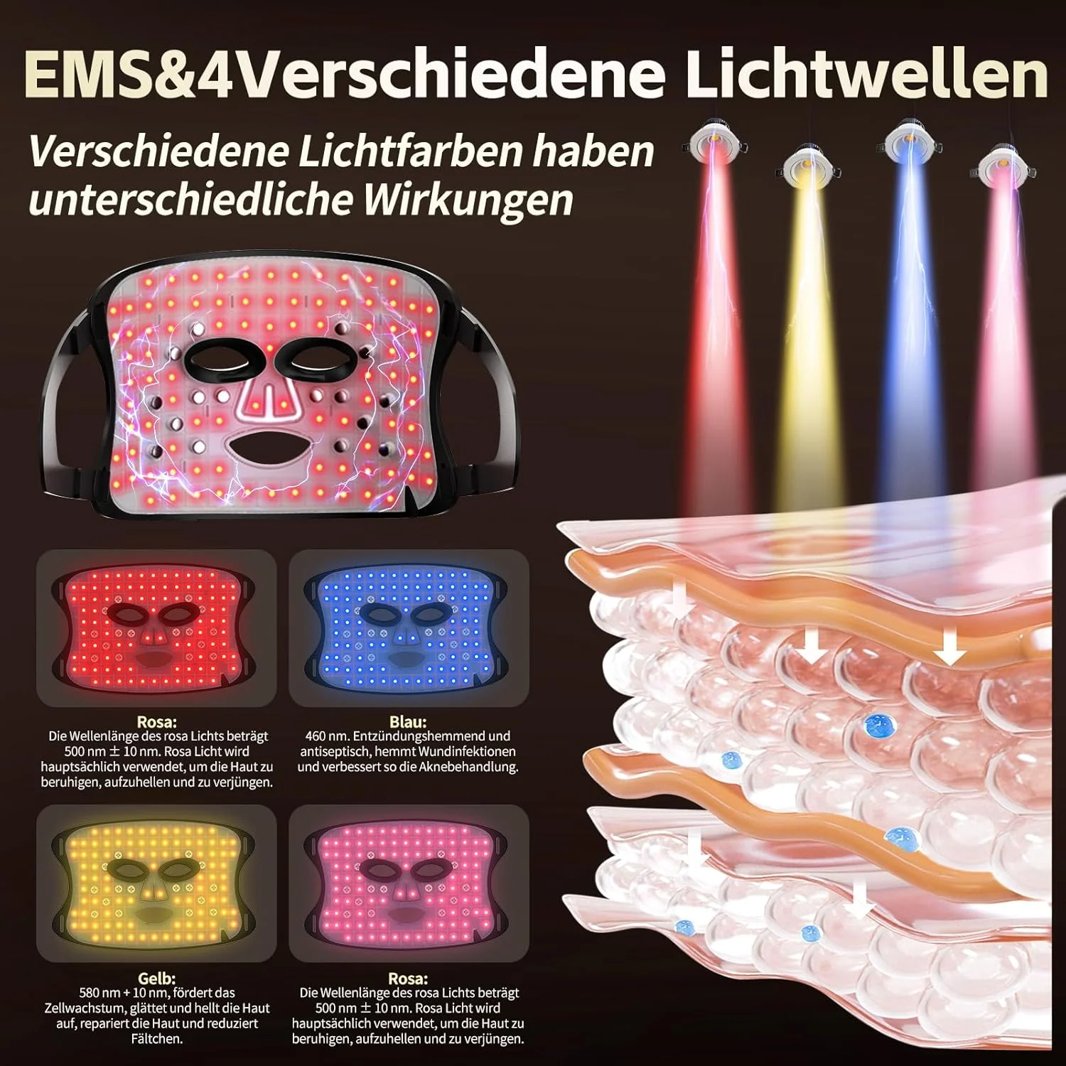 ماسک زیبایی نور درمانی ال ای دی EMS، ماسک نور درمانی ال ای دی 4 رنگ، نور درمانی سیلیکونی، مراقبت از پوست، ابزار زیبایی، ضد پیری، سفت کننده و جوان کننده، دستگاه های مراقبت خانگی برای انواع پوست