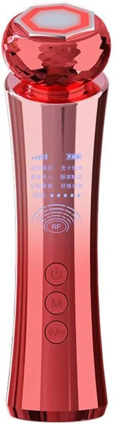 ماساژور صورت آر اف ای ام اس KROSTY، دستگاه آر اف، دستگاه زیبایی جوانسازی فوتون، دستگاه آر اف جوانسازی پوست ال ای دی، لیفت صورت الکتروپوریشن، کاهش غبغب. (قرمز)