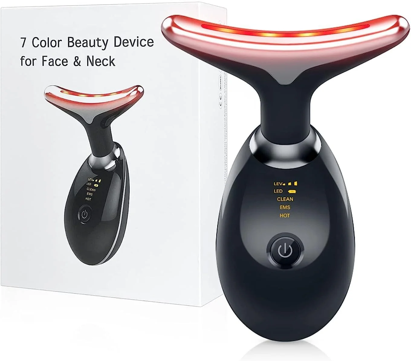 دستگاه گردن و صورت WOJWSKI، ابزار ماساژ صورت، دستگاه زیبایی صورت و گردن LED هفت رنگ، مورد استفاده برای مراقبت از پوست (مشکی)