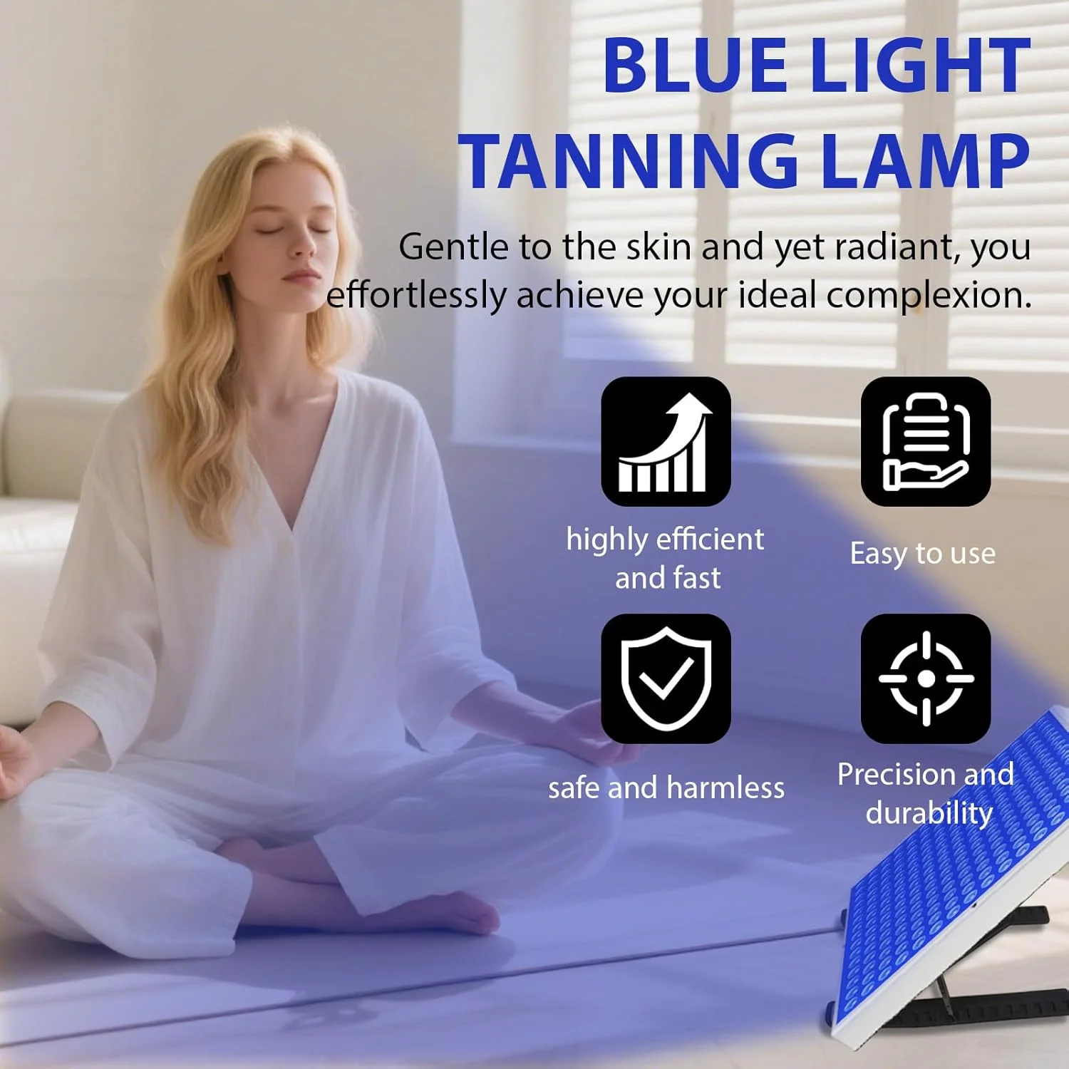 لامپ آفتاب برای صورت و بدن، دارای ال ای دی، ماسک چشم و سه پایه، دستگاه آفتاب گرفتن در خانه، نور روز برای سولاریوم خانگی (E)