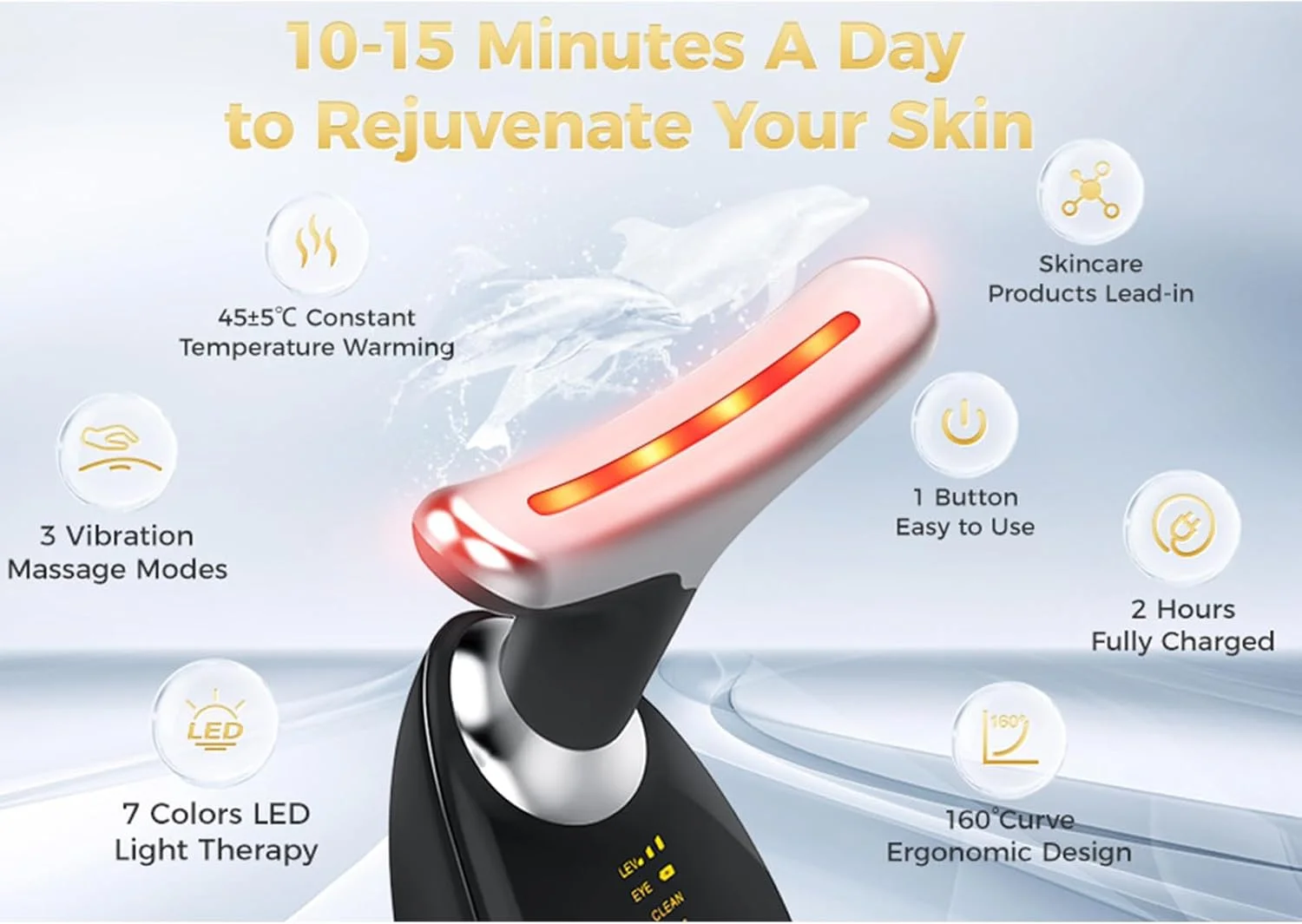 دستگاه گردن و صورت WOJWSKI، ابزار ماساژ صورت، دستگاه زیبایی صورت و گردن LED هفت رنگ، مورد استفاده برای مراقبت از پوست (مشکی)