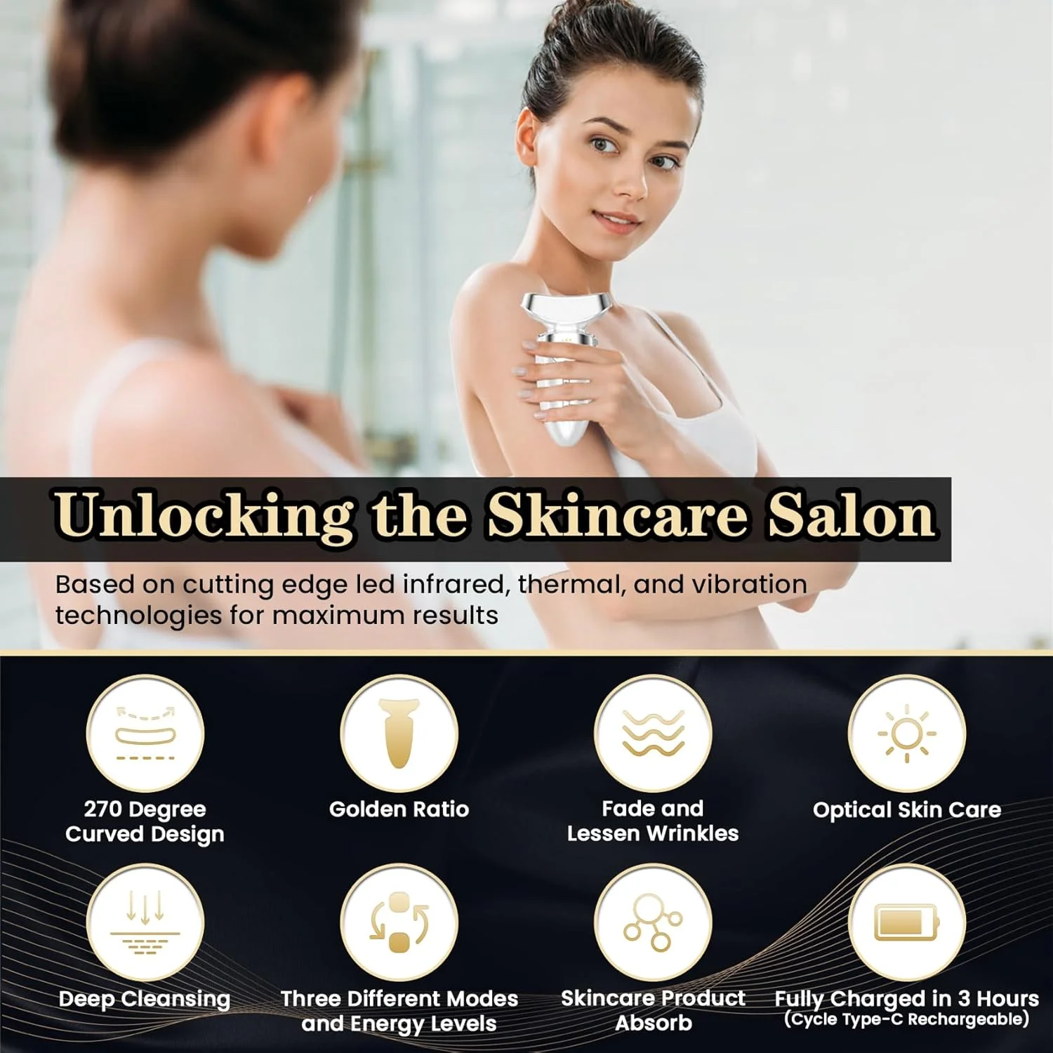 دستگاه زیبایی نور قرمز برای صورت و گردن، بر اساس نور ال ای دی قرمز و آبی پیشرفته، سرد و گرم کننده صورت، فناوری ویبره، دستگاه زیبایی صورت و گردن ال ای دی 3 رنگ برای استفاده خانگی، سفید صدفی