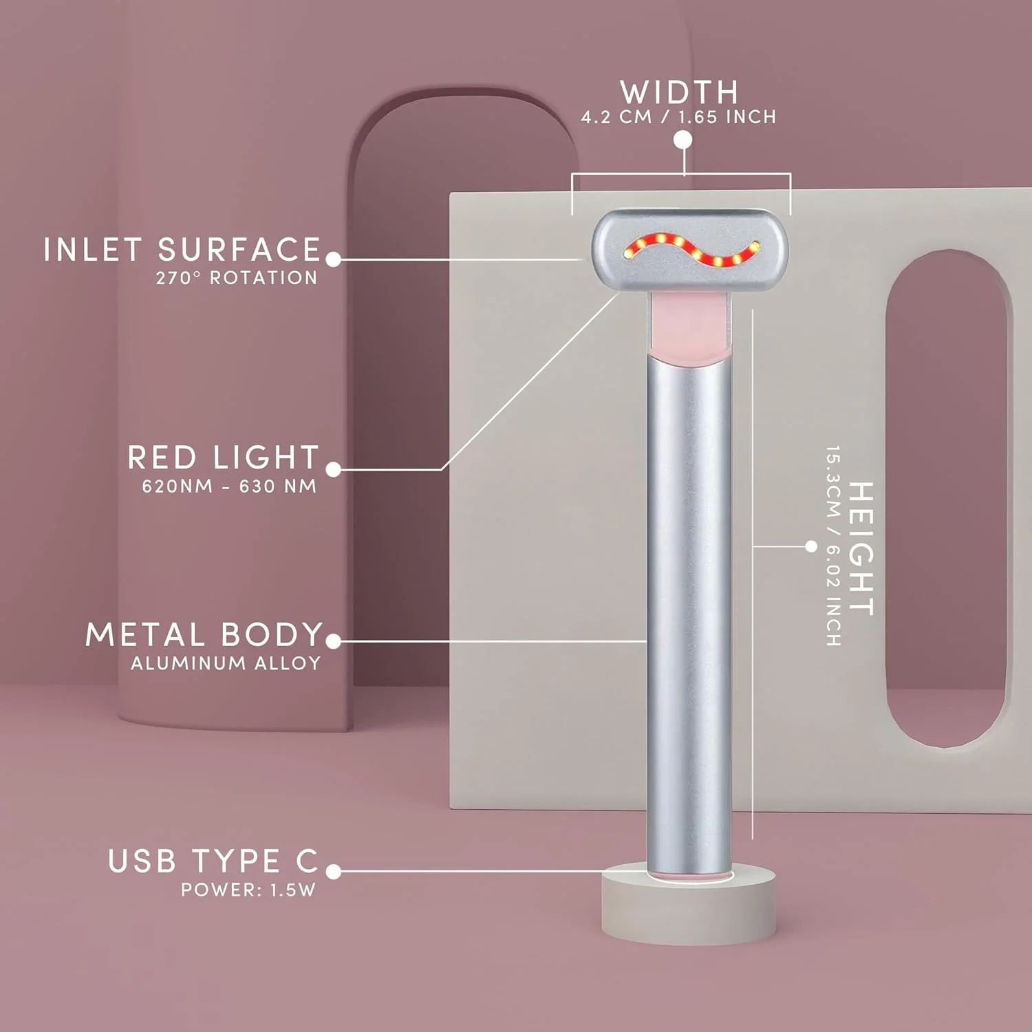 دستگاه لیفتینگ صورت با نور قرمز Bagmotic برای مراقبت از پوست در خانه | نور مادون قرمز LED برای لیفت پوست، ماساژ صورت و چشم، کاهش چین و چروک و جوانسازی پوست (نقره ای)