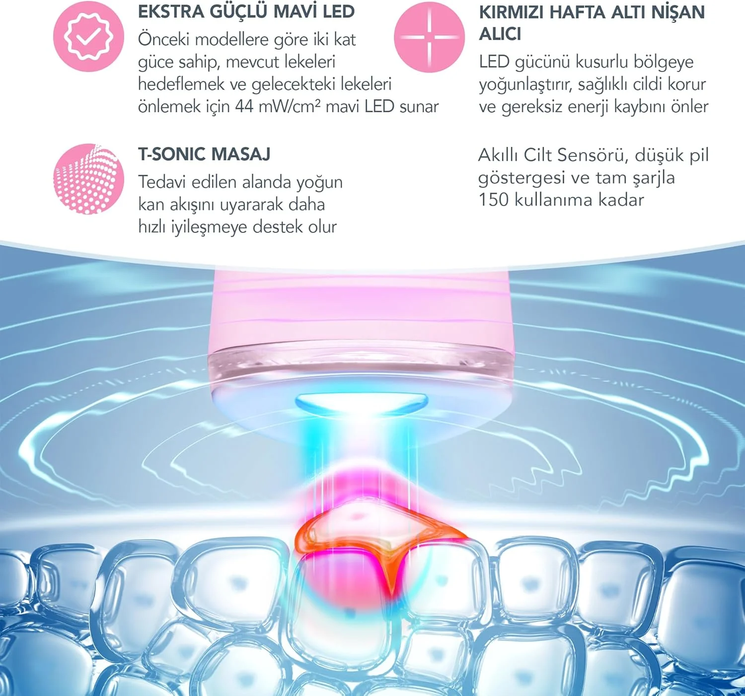 دستگاه درمان لک و جوش با نور LED FOREO ESPADA 2 - سیلیکون پزشکی - درمان جای زخم صورت - حذف جوش و لک - صورتی مرواریدی