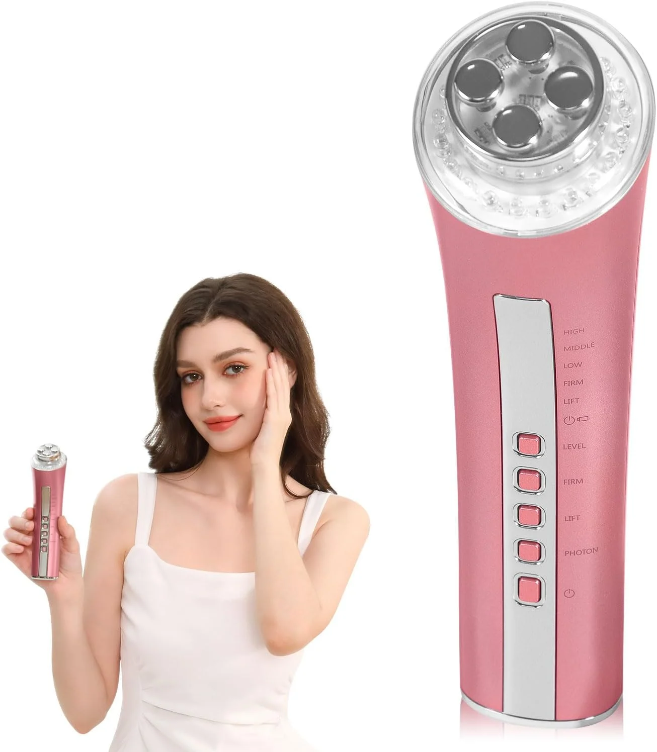 ماساژور صورت CARER BEAUTY برای رفع چین و چروک، دستگاه زیبایی RF با 3 نور LED، فوتوتراپی EMS برای ضد پیری و کاهش خطوط ریز