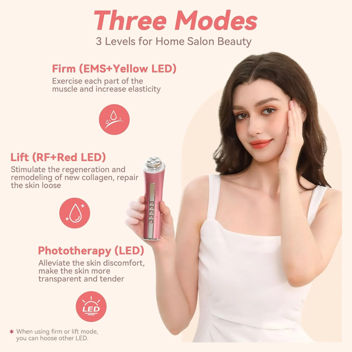 ماساژور صورت CARER BEAUTY برای رفع چین و چروک، دستگاه زیبایی RF با 3 نور LED، فوتوتراپی EMS برای ضد پیری و کاهش خطوط ریز