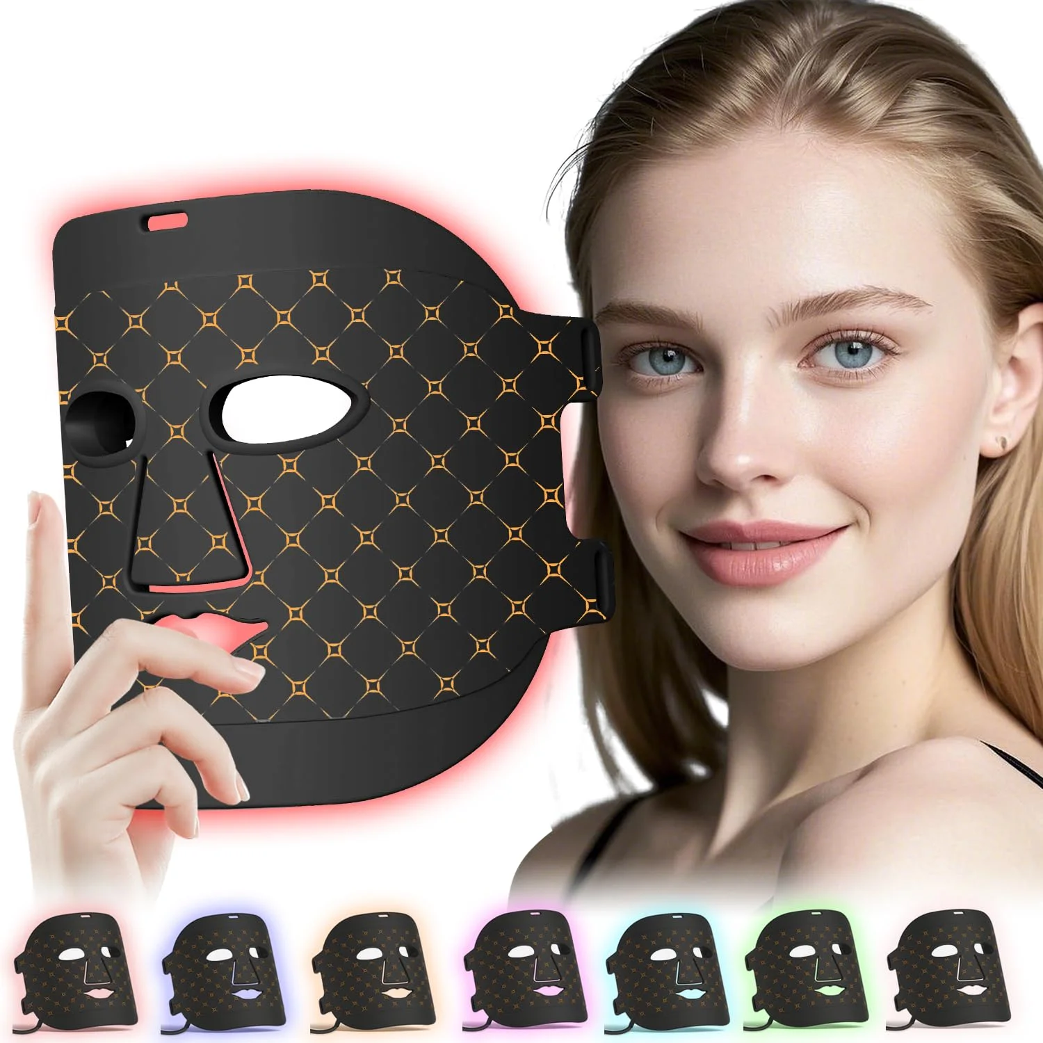 ماسک صورت ال ای دی RRZIOM، دستگاه نور قرمز برای صورت، دستگاه نور قرمز قابل حمل برای استفاده در منزل، 7 رنگ، محافظت از چشم، تنظیمات زمان بندی، سیلیکون انعطاف پذیر