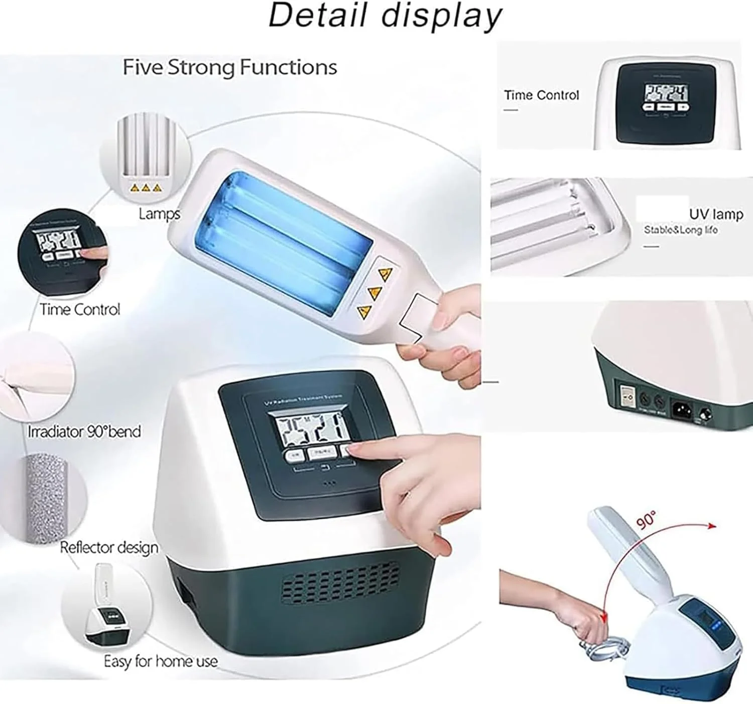 دستگاه مراقبت از پوست قابل حمل 311NM، با عینک محافظ/دو لامپ، نمایشگر LED/مساحت تابش: 104 سانتی متر مربع، زاویه خمش تابشگر 0-90 درجه/تایمر، برای پوست، بدن و پوست سر، سفید
