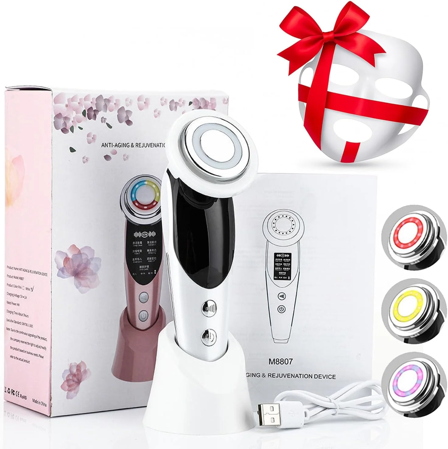 دستگاه لیفت صورت 7 در 1، ماساژور صورت میکروکارنت EMS RF با نور درمانی قرمز و آبی، دستگاه زیبایی جوانسازی و ضد پیری پوست برای کاهش چین و چروک، سفت کردن و لیفت پوست دستگاه لیفت صورت 7 در 1، ماساژور صورت میکروکارنت EMS RF با نور درمانی قرمز و آبی، دستگاه زیبایی جوانسازی و ضد پیری پوست برای کاهش چین و چروک، سفت کردن و لیفت پوست