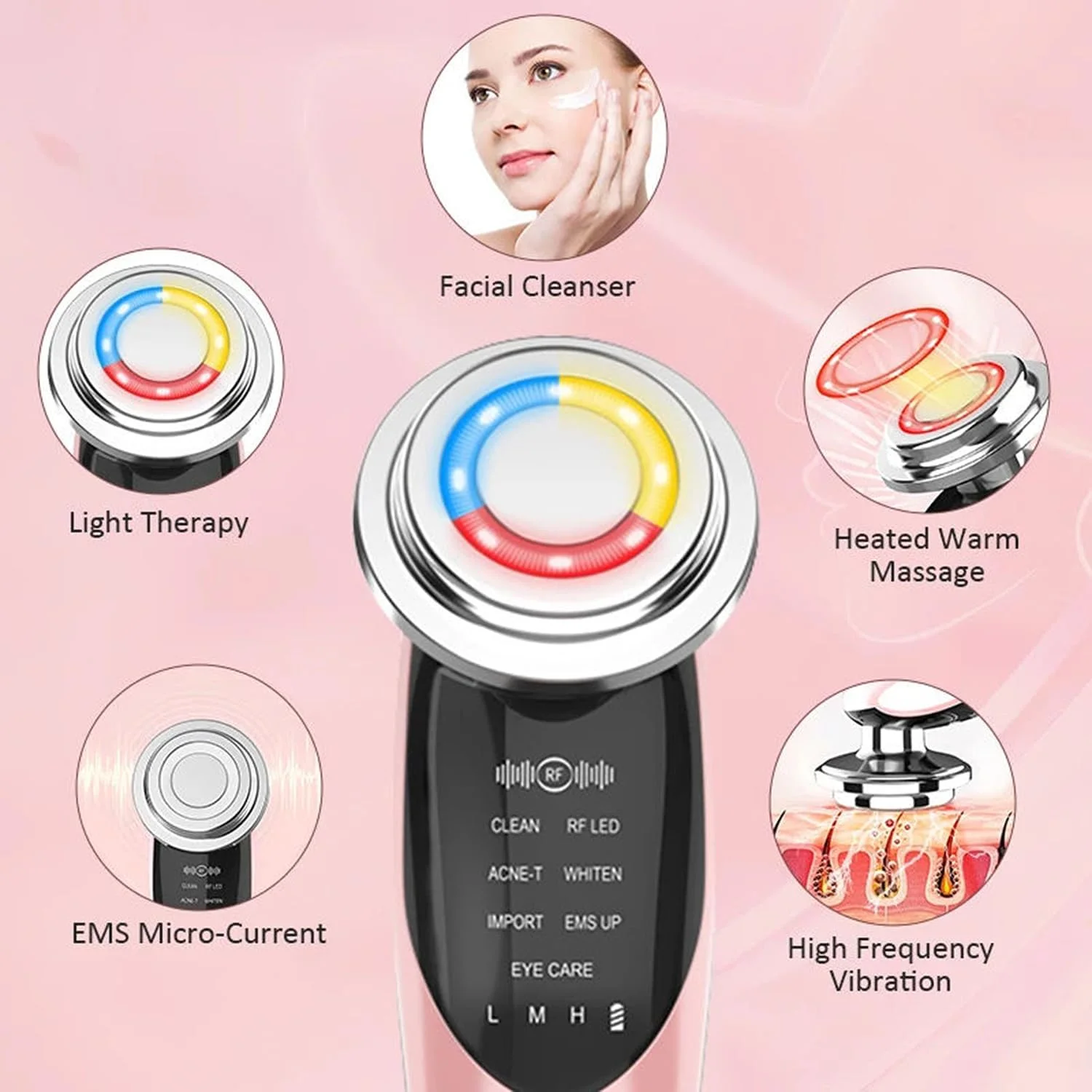 دستگاه لیفت صورت 7 در 1، ماساژور صورت میکروکارنت EMS RF با نور درمانی قرمز و آبی، دستگاه زیبایی جوانسازی و ضد پیری پوست برای کاهش چین و چروک، سفت کردن و لیفت پوست دستگاه لیفت صورت 7 در 1، ماساژور صورت میکروکارنت EMS RF با نور درمانی قرمز و آبی، دستگاه زیبایی جوانسازی و ضد پیری پوست برای کاهش چین و چروک، سفت کردن و لیفت پوست