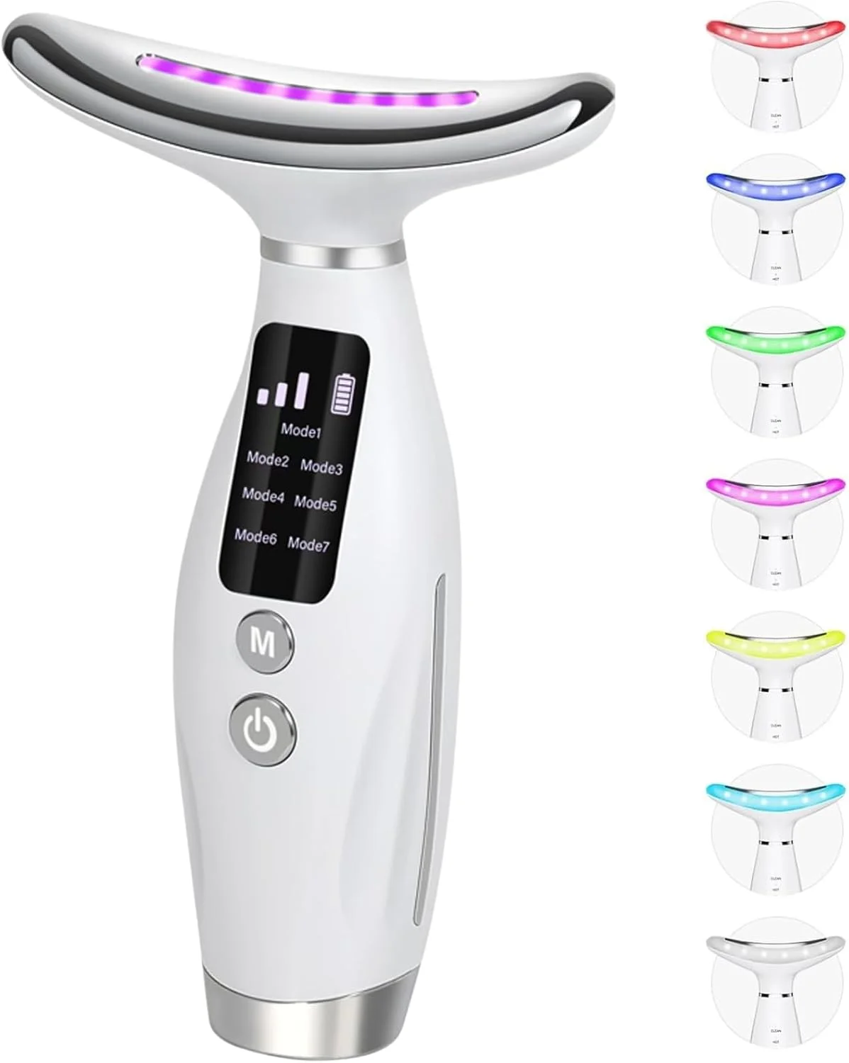 ماساژور صورت و گردن LED هفت رنگ | سفت کننده پوست، ضد پیری، رفع چین و چروک | دستگاه زیبایی لیفت صورت برای زنان | ابزار مراقبت از پوست صورت با نور قرمز برای مراقبت از پوست در خانه