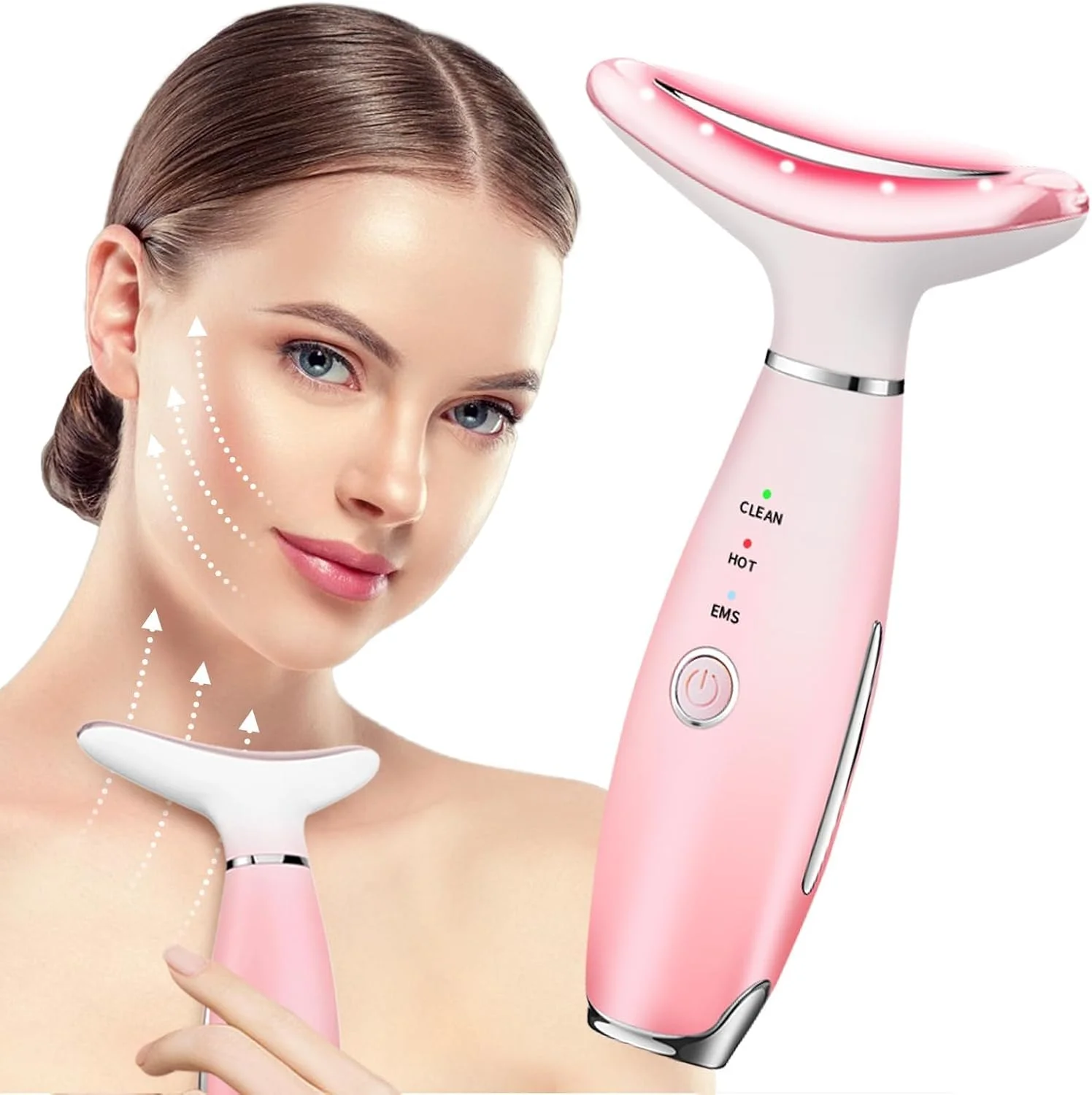 دستگاه زیبایی صورت بولیوی، کیت تونینگ صورت برای ضد پیری و چروک، سه حالت حرارتی LED، ابزار فرم دهی صورت برای رفع چروک و سفت کردن پوست صورت و گردن (صورتی)