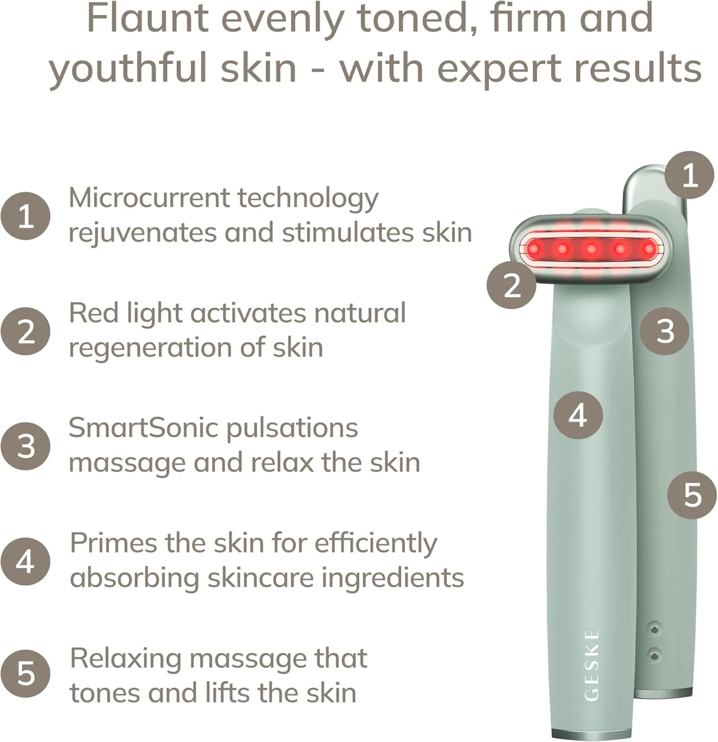 دستگاه سفت کننده پوست GESKE | 7 در 1 | دستگاه ضد پیری | لیفت صورت با میکرو جریان | ابزار مراقبت از پوست | رفع چین و چروک برای پوستی سفت و جوان | سفت کننده پیشرفته صورت | فناوری LED قرمز | سر چرخشی