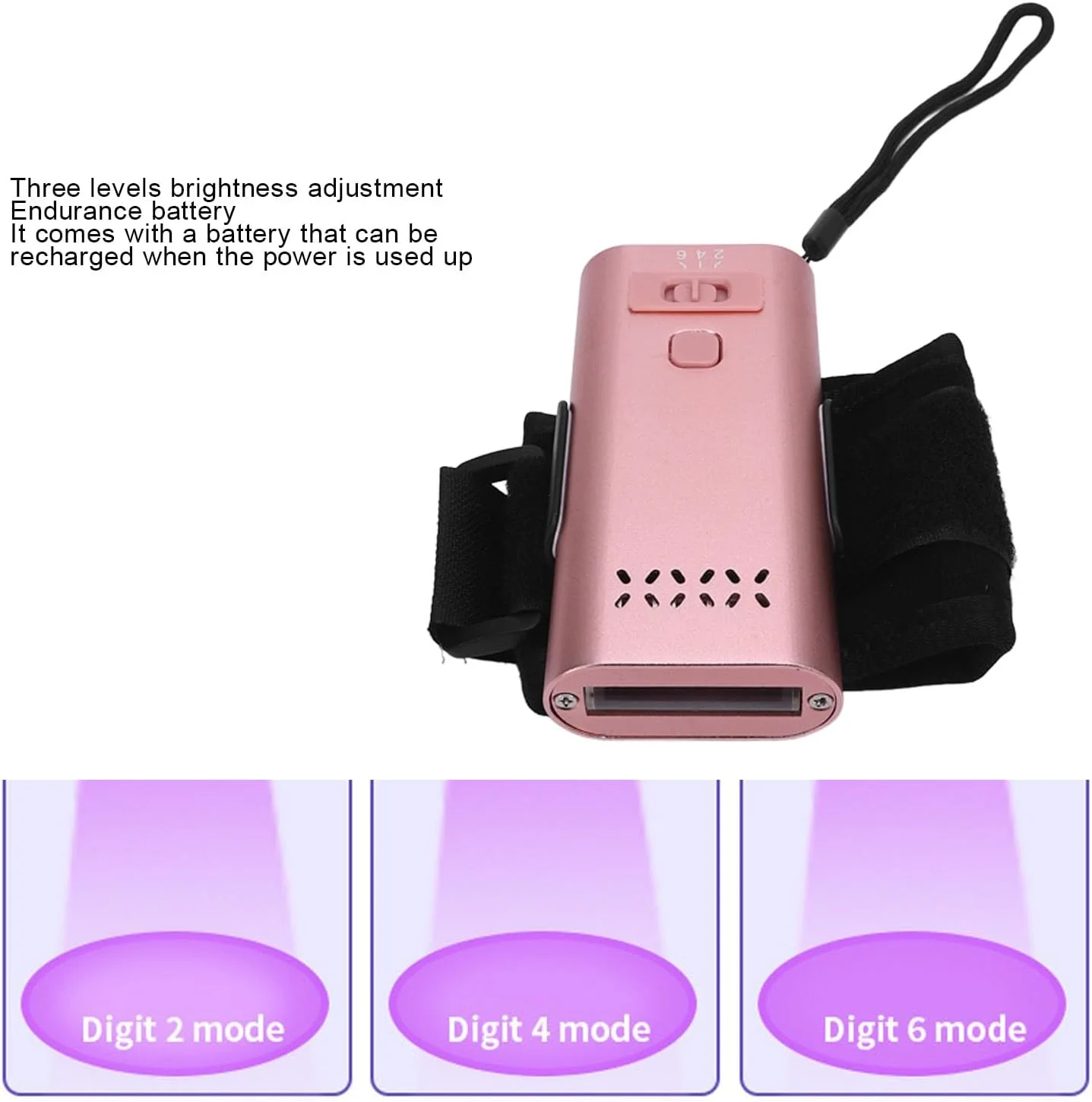 چراغ LED ناخن ASHATA، نور خشک کننده ژل آلیاژ آلومینیوم 6 وات با 3 سطح روشنایی قابل تنظیم، باتری 3000 میلی آمپر ساعتی، برای اکستنشن مژه و مو (طلایی صورتی)