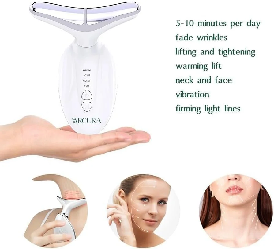 ماساژور صورت و گردن آرورا پریمیوم با نور قرمز 7 در 1 - 7 نور LED برای جوانسازی پوست و کاهش ظاهر خطوط ریز برای پوستی جوان و درخشان