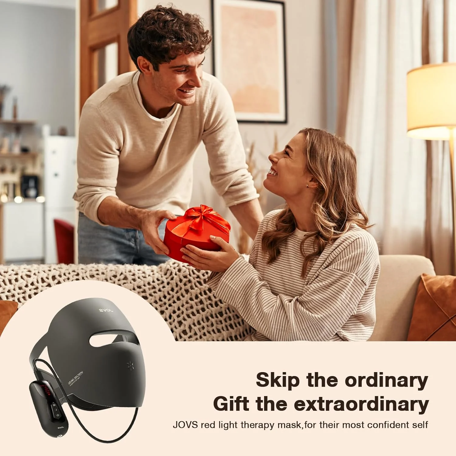 ماسک صورت LED درمانی JOVS، ماسک نور قرمز بی سیم برای صورت، دستگاه زیبایی مراقبت از پوست قابل حمل، راه حل هوشمند زیبایی در منزل، 4 حالت برای نتایج قابل مشاهده