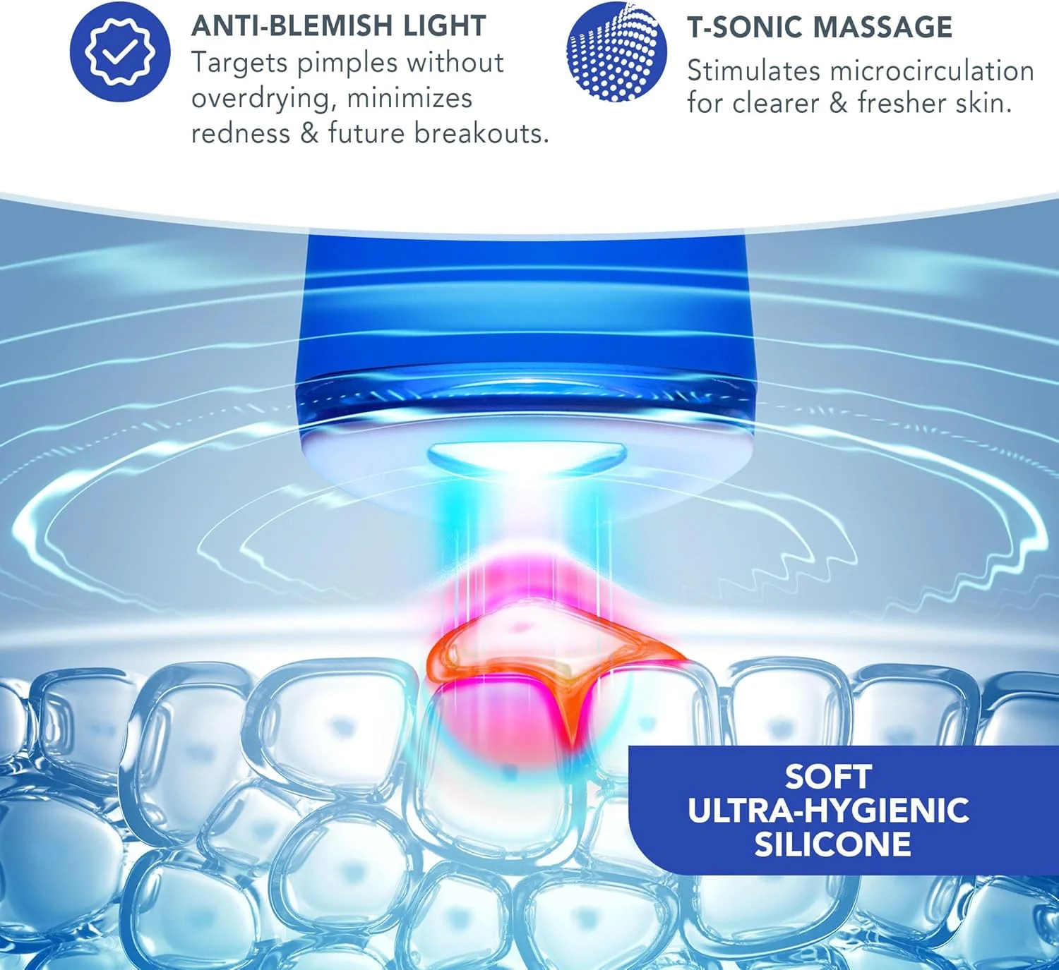 دستگاه نور LED فورئو ESPADA 2 - دستگاه مراقبت از پوست و درمان لک - سیلیکون طبی - درمان جای زخم صورت - حذف جوش و لک - آبی کبالت