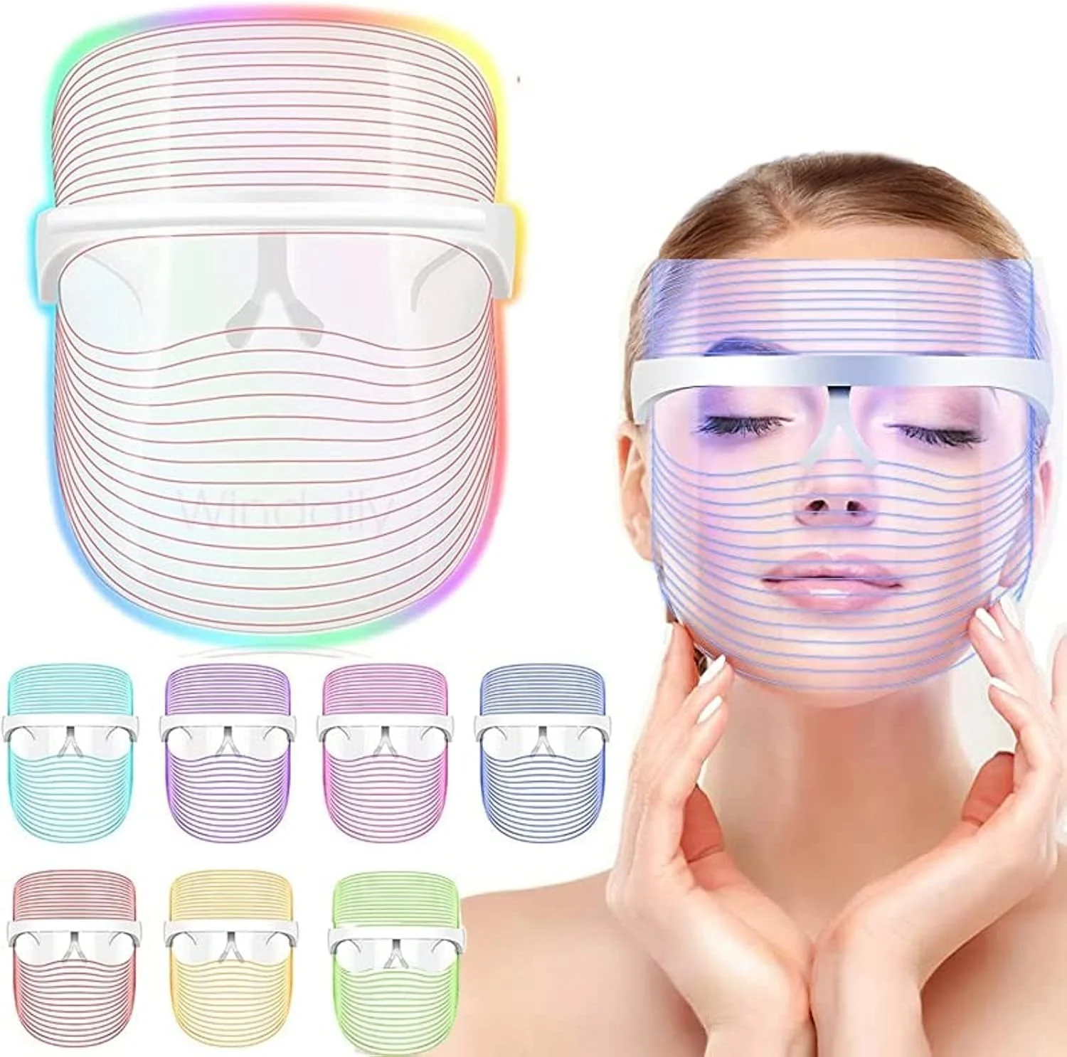 ماسک صورت LED با طراحی مینیمالیستی و نور درمانی 7 رنگ برای رفع آکنه، چین و چروک و جوانسازی پوست