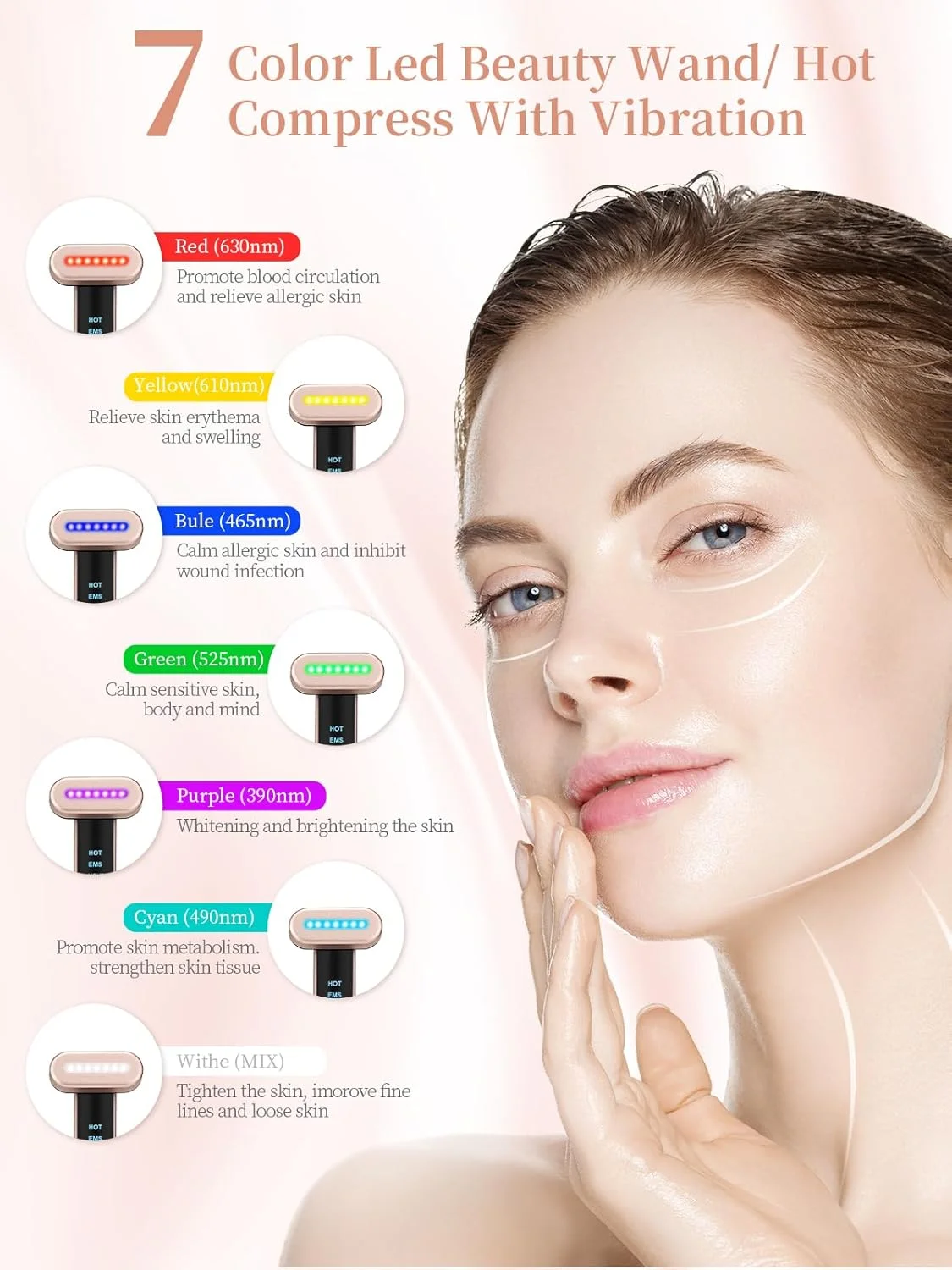 دستگاه نور درمانی آکنه Gipider 7، دستگاه میکرودرم ابریژن صورت با نور قرمز، ماساژور صورت برای درخشندگی و زیبایی، ماساژور تخلیه لنفاوی صورت، ابزار ماساژ صورت، ابزار فرم دهی صورت