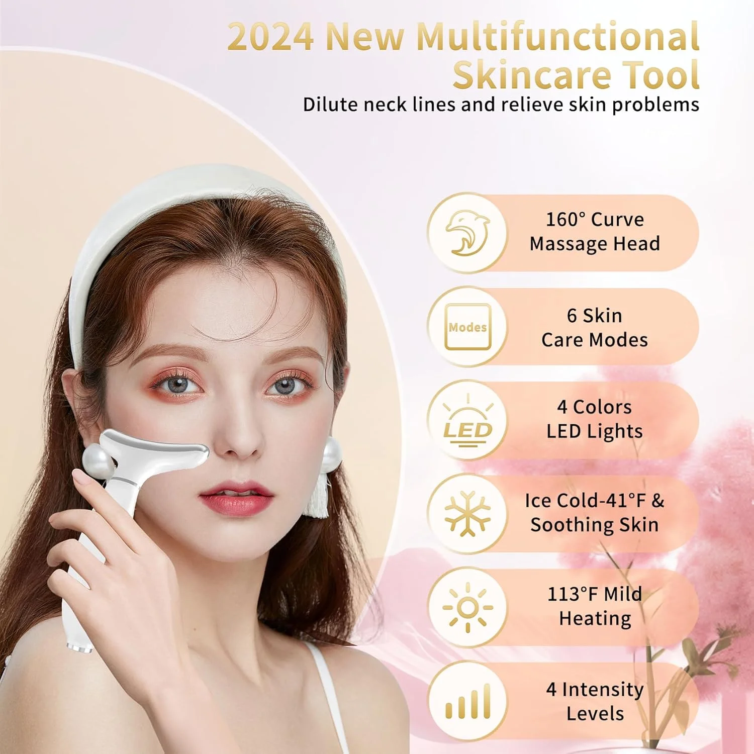 نور درمانی قرمز برای صورت و گردن، ابزارهای مراقبت از پوست صورت، خدمات سرد و گرم ویبره میکرو جریان صورت، نور ال ای دی قرمز و آبی، دستگاه نور درمانی ال ای دی 4 رنگ برای مراقبت از پوست در خانه