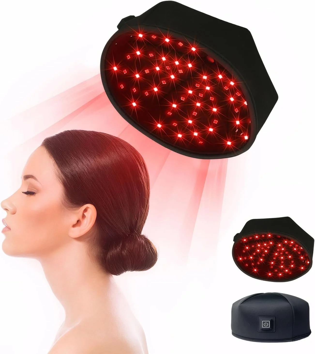 کلاه نوردرمانی قرمز برای رشد مو، دستگاه رشد مو با نور مادون قرمز، 120 ال ای دی، طول موج 660 نانومتر و 850 نانومتر برای مردان و زنان، سایز آزاد، سیمی