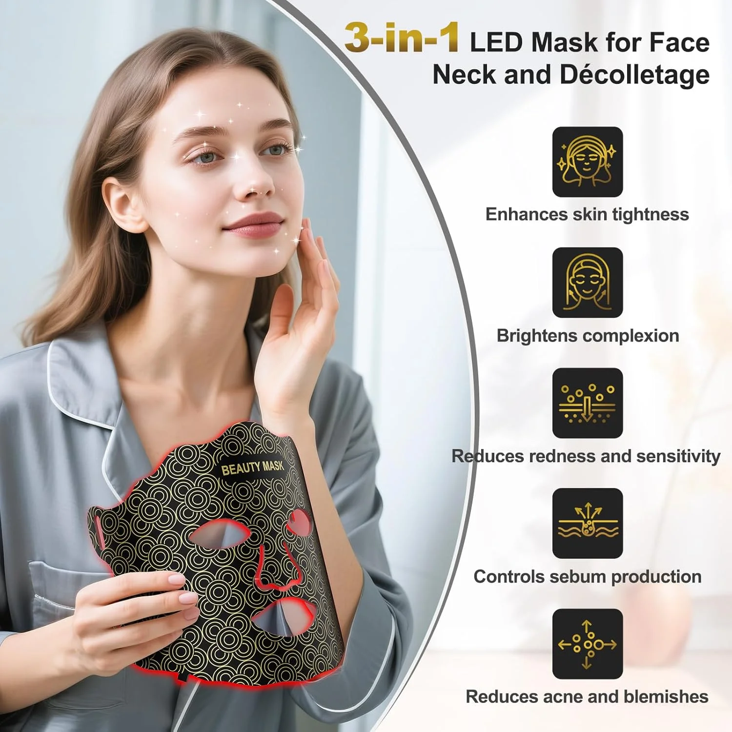 ماسک صورت و گردن LED با لامپ نور 7 رنگ، ماسک های نور قرمز، ماسک های دستگاه زیبایی LED، ماسک LED برای انواع پوست