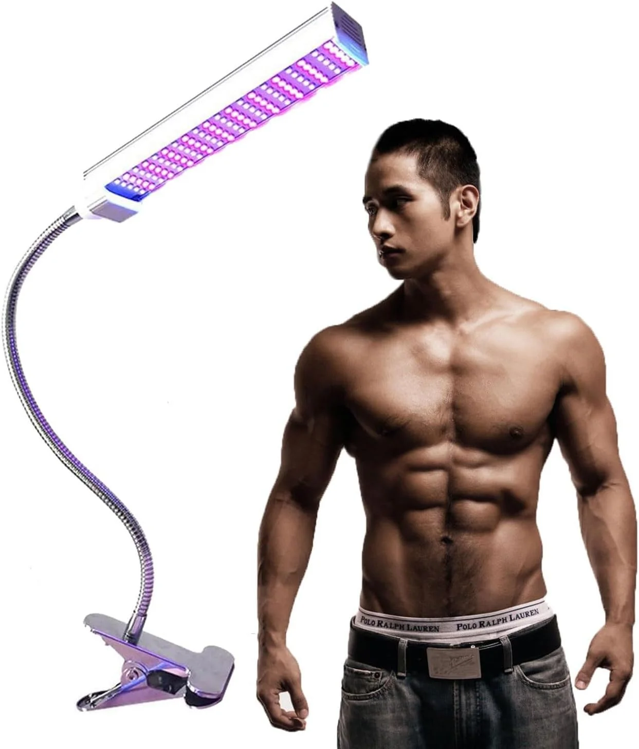 چراغ برنزه کننده، چراغ های LED UV برنزه کننده 15 وات 365 نانومتر دستگاه آفتاب گرفتن با پایه گیره ای، چراغ برنزه کننده UVA قابل تنظیم 360 درجه با تایمر، ناحیه تابش 60 * 30 سانتی متر، برای صورت و بدن