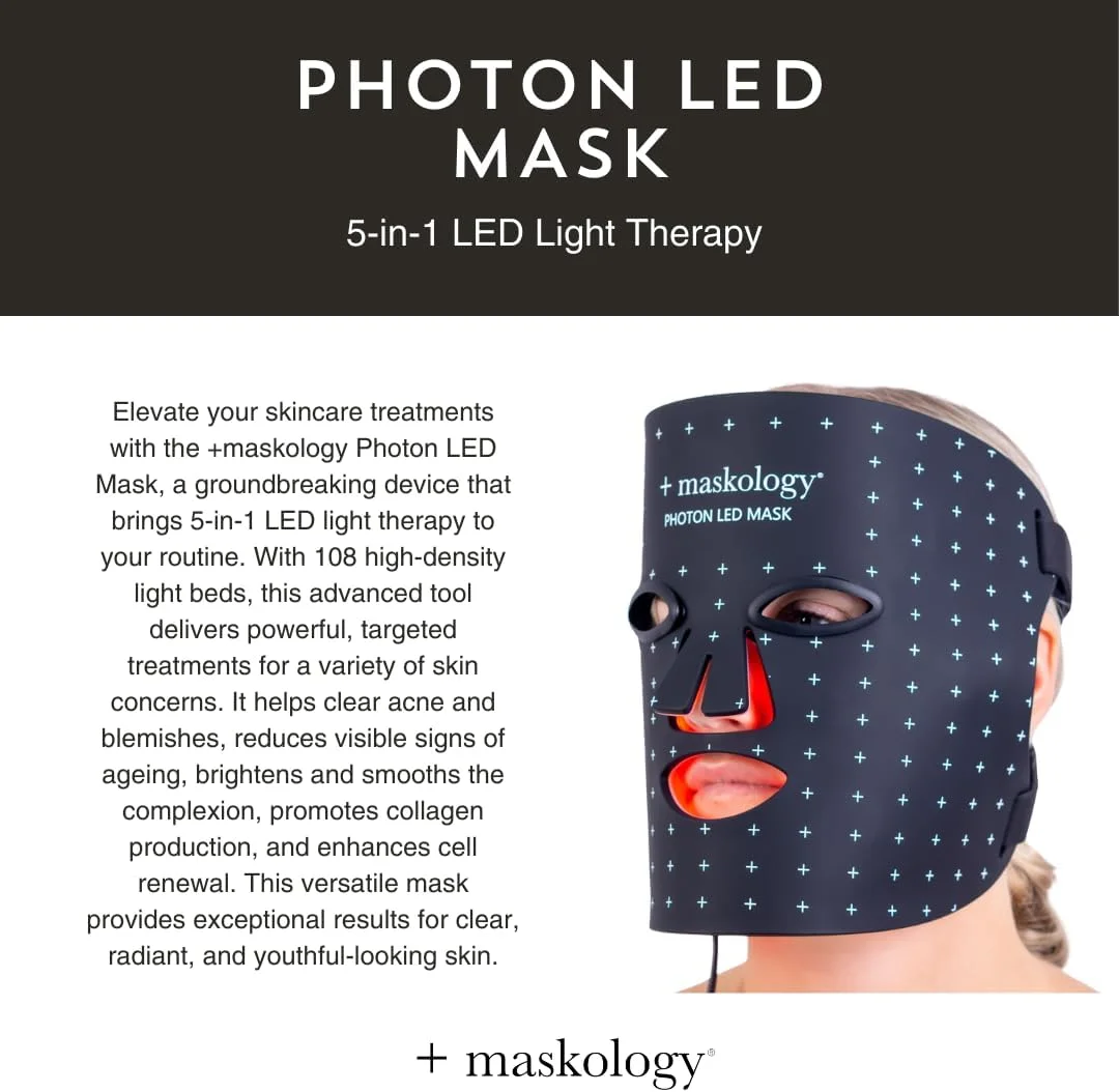 دستگاه ماسک ال ای دی فوتون +maskology با تکنولوژی نور ال ای دی 5 در 1 | ماسک صورت با نور درمانی | دستگاه ال ای دی کاملا قابل تنظیم | بهبود رنگ، بافت و استحکام پوست دستگاه ماسک ال ای دی فوتون +maskology با تکنولوژی نور ال ای دی 5 در 1 | ماسک صورت با نور درمانی | دستگاه ال ای دی کاملا قابل تنظیم | بهبود رنگ، بافت و استحکام پوست