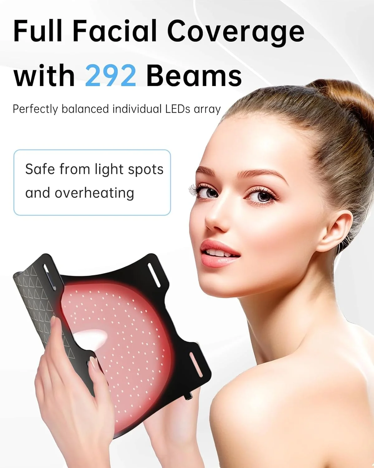 ماسک نور درمانی قرمز: دستگاه نور درمانی مادون قرمز حرفه ای با 292 LED برای نورپردازی صورت و جوانسازی پوست - مشکی