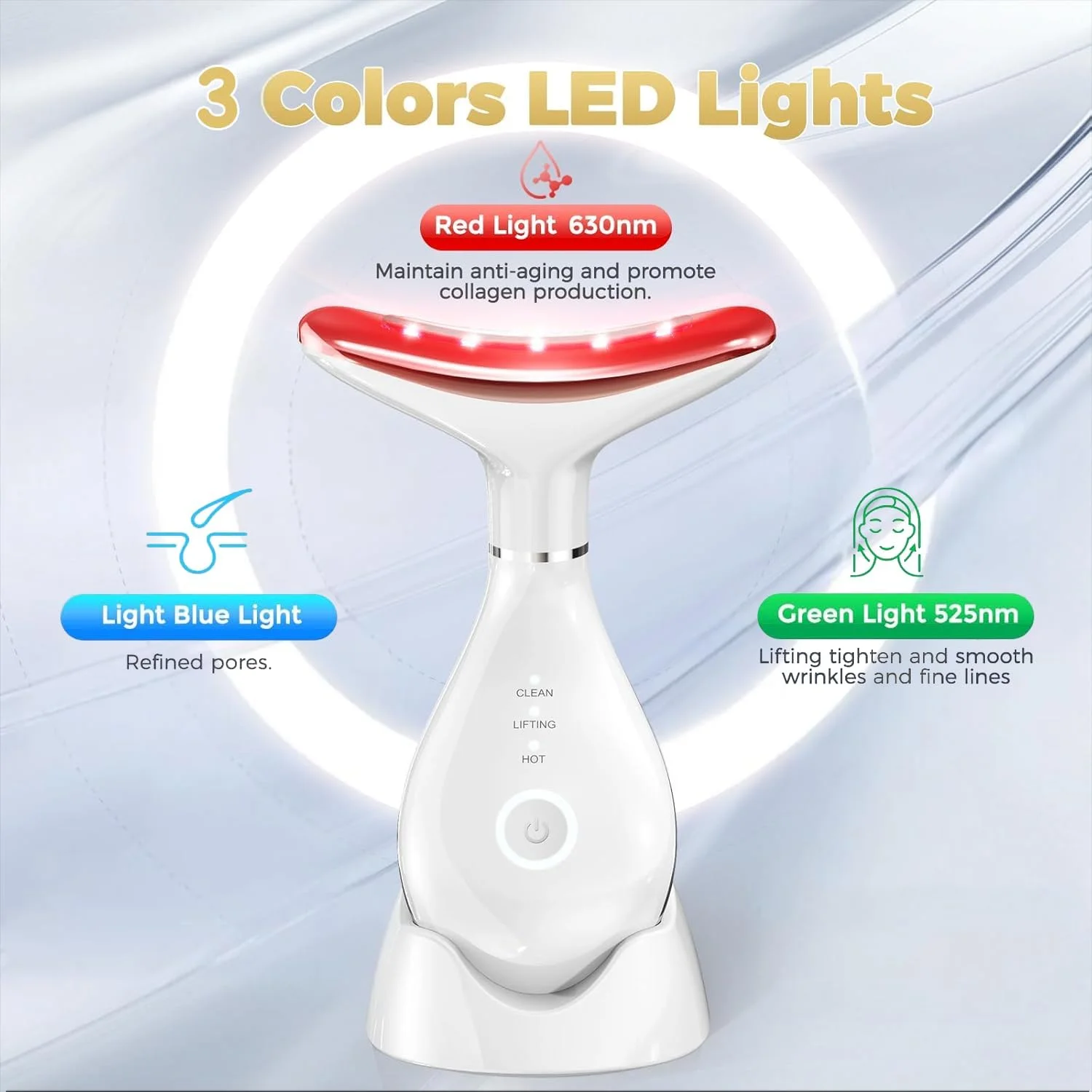 دستگاه ماساژور برقی صورت برای بانوان، دستگاه زیبایی لیفت صورت با 3 LED، گرمایش 42 درجه سانتیگراد، EMS میکروکارنت برای سفت کردن پوست