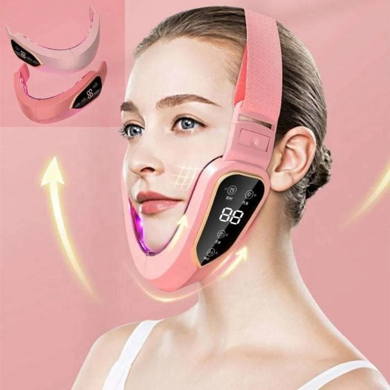 ماساژور لاغری صورت LED، دستگاه لیفتینگ V شکل، ابزار سفت کننده برقی صورت، ضد پیری و چروک، ماساژور سلولیت صورت برای کاهش غبغب، صورتی