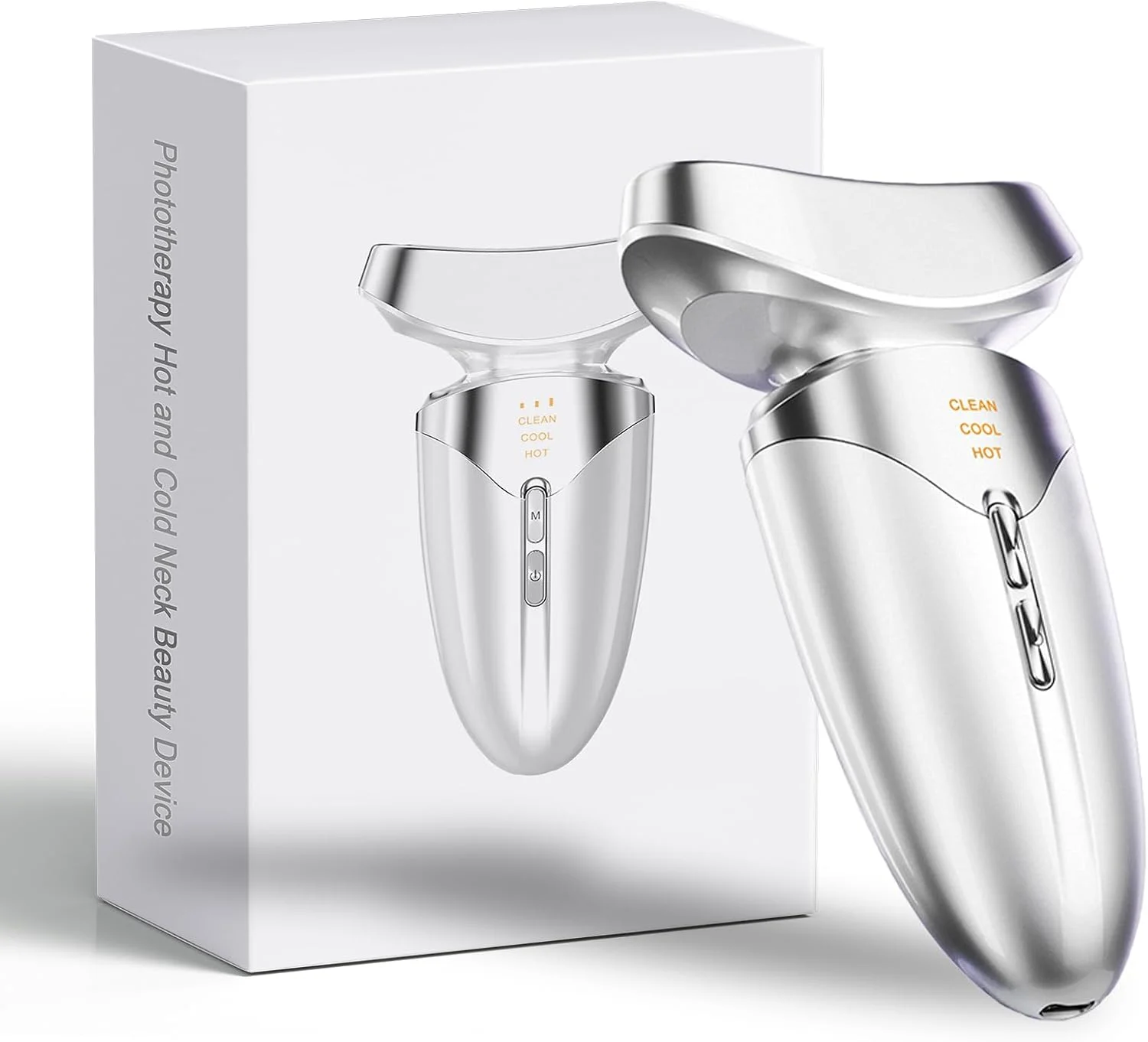 دستگاه زیبایی نور قرمز برای صورت و گردن، بر اساس نور LED قرمز و آبی پیشرفته، سرد و گرم صورت، فناوری ویبره، دستگاه زیبایی صورت و گردن LED 3 رنگ برای استفاده در منزل، سفید صدفی