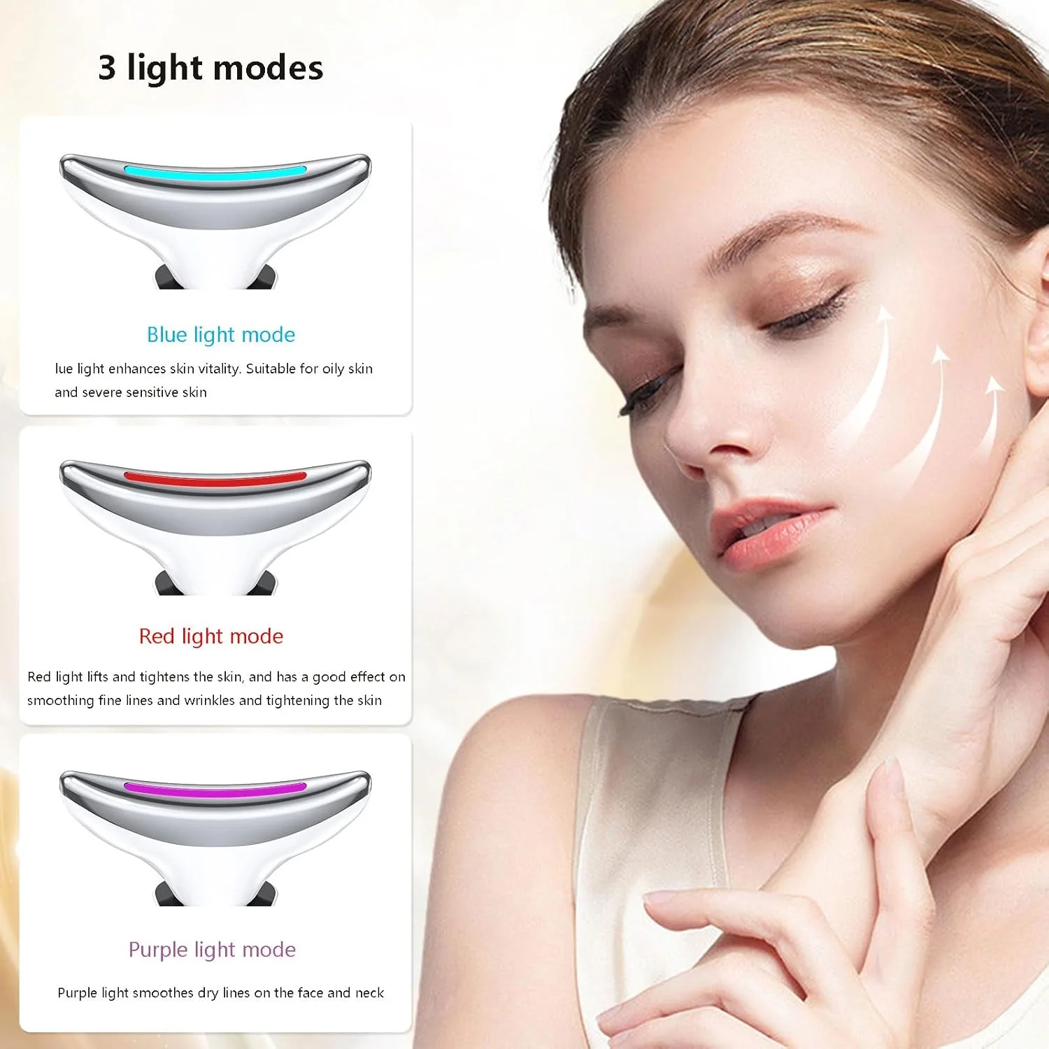 دستگاه ماساژور صورت و لیفتینگ: دستگاه لیفت گردن برقی با گرمای 45 درجه سانتیگراد، ماساژ میکروکارنت EMS - دستگاه سفت کننده پوست با 3 LED و رفع چین و چروک - ضد پیری