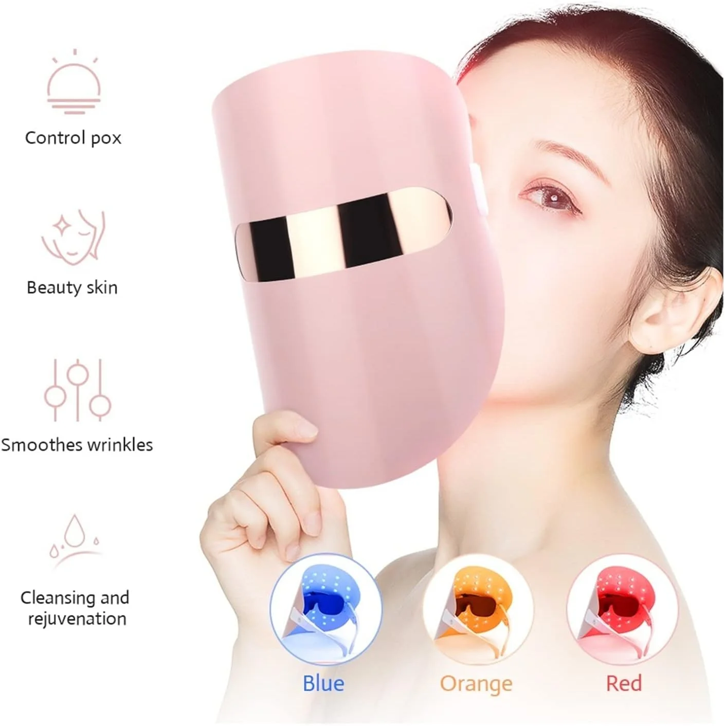 ماسک صورت LED دستگاه زیبایی، جوان‌سازی پوست، مراقبت از صورت، ماسک فوتون‌تراپی، ضد چروک، سفت کننده پوست، ابزار مراقبت از پوست، استفاده خانگی، سالن زیبایی (صورتی)