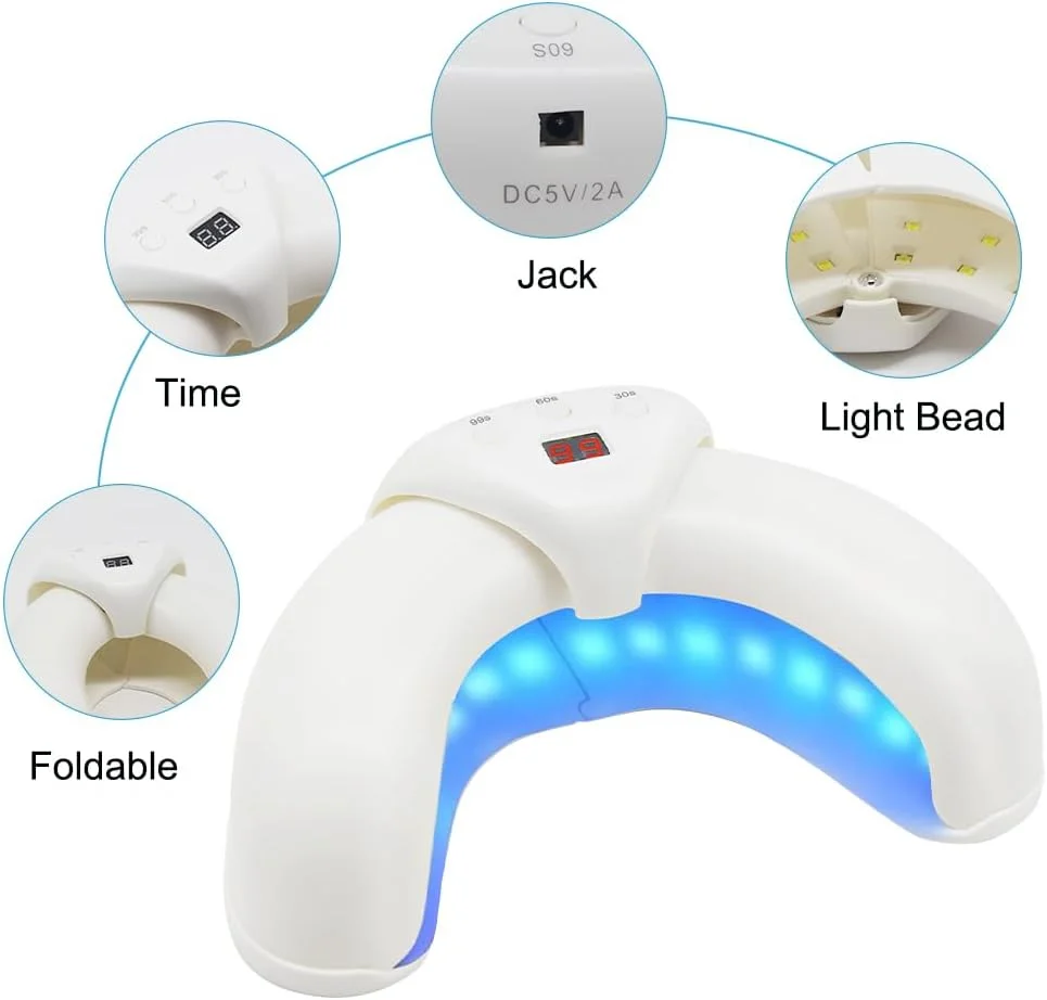 دستگاه تاشو خشک کن لاک ناخن، دستگاه لایت تراپی، لامپ LED قابل حمل U شکل برای خشک کردن لاک ناخن، چراغ LED چند منظوره، چراغ سریع خشک کننده مانیکور با سه سرعت