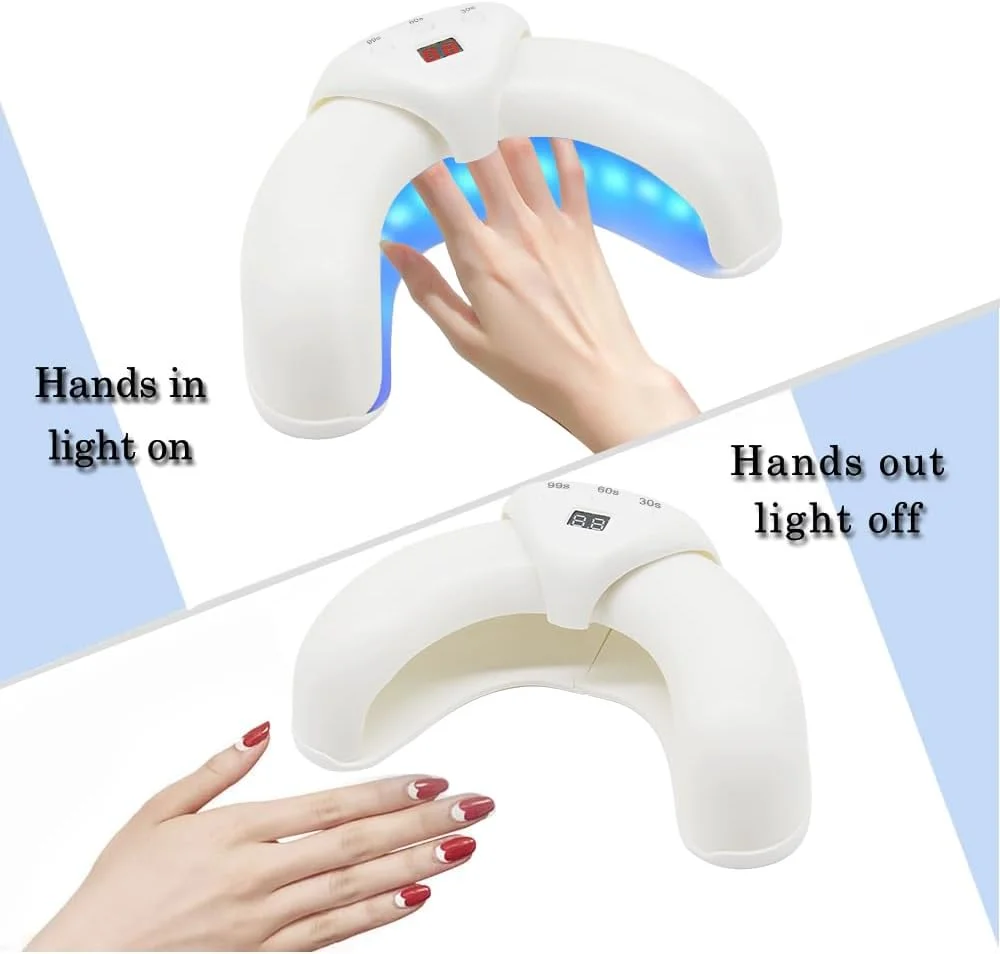 دستگاه تاشو خشک کن لاک ناخن، دستگاه لایت تراپی، لامپ LED قابل حمل U شکل برای خشک کردن لاک ناخن، چراغ LED چند منظوره، چراغ سریع خشک کننده مانیکور با سه سرعت