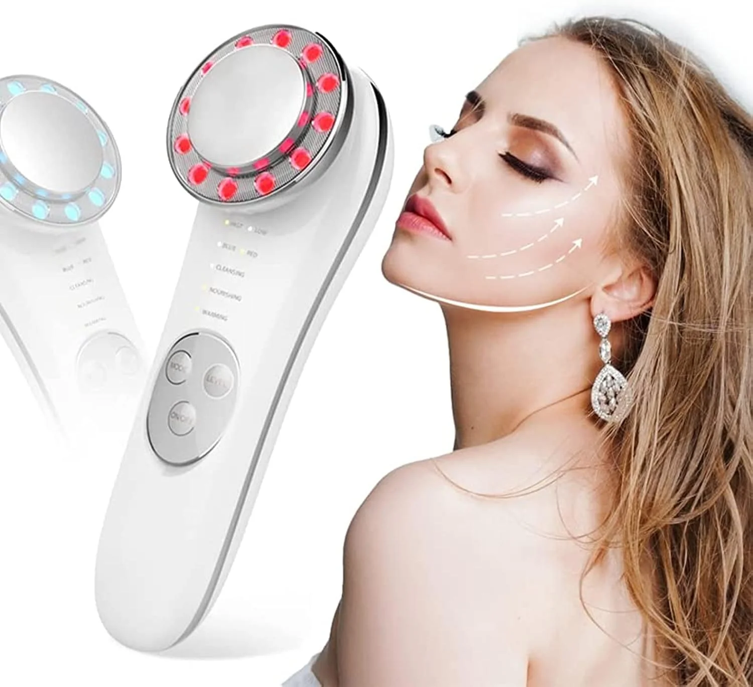 دستگاه زیبایی نور LED 7 در 1 ماساژور صورت، دستگاه لیفتینگ صورت با میکرو جریان، پاک کننده صورت، ماسک LED، ابزار مراقبت از پوست